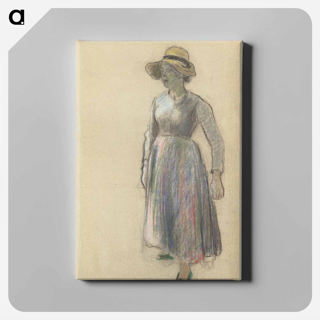 アートパネル-A Peasant Girl in a Straw Hat - カミーユ ピサロ Canvas.
