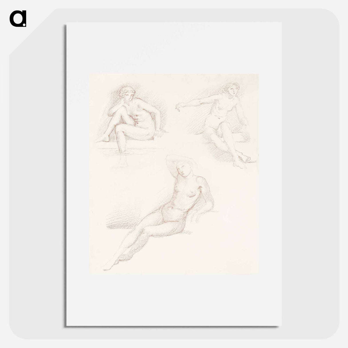 Female Nude: Three Studies of a Seated Girl - エドワード バーン ジョーンズ Poster.