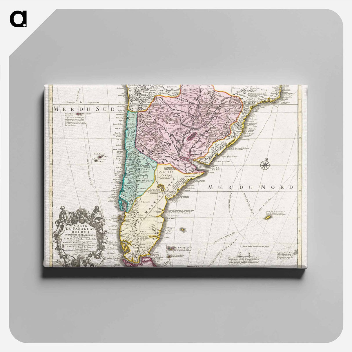Kaart van het zuidelijke deel van Zuid-Amerika - アンティーク地図 Canvas.
