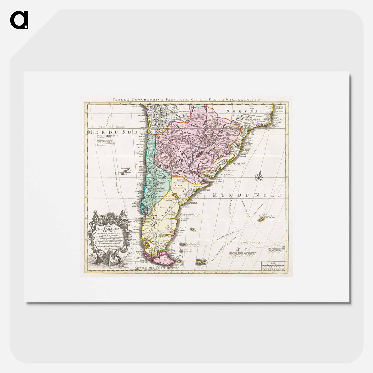 Kaart van het zuidelijke deel van Zuid-Amerika - アンティーク地図 Poster.