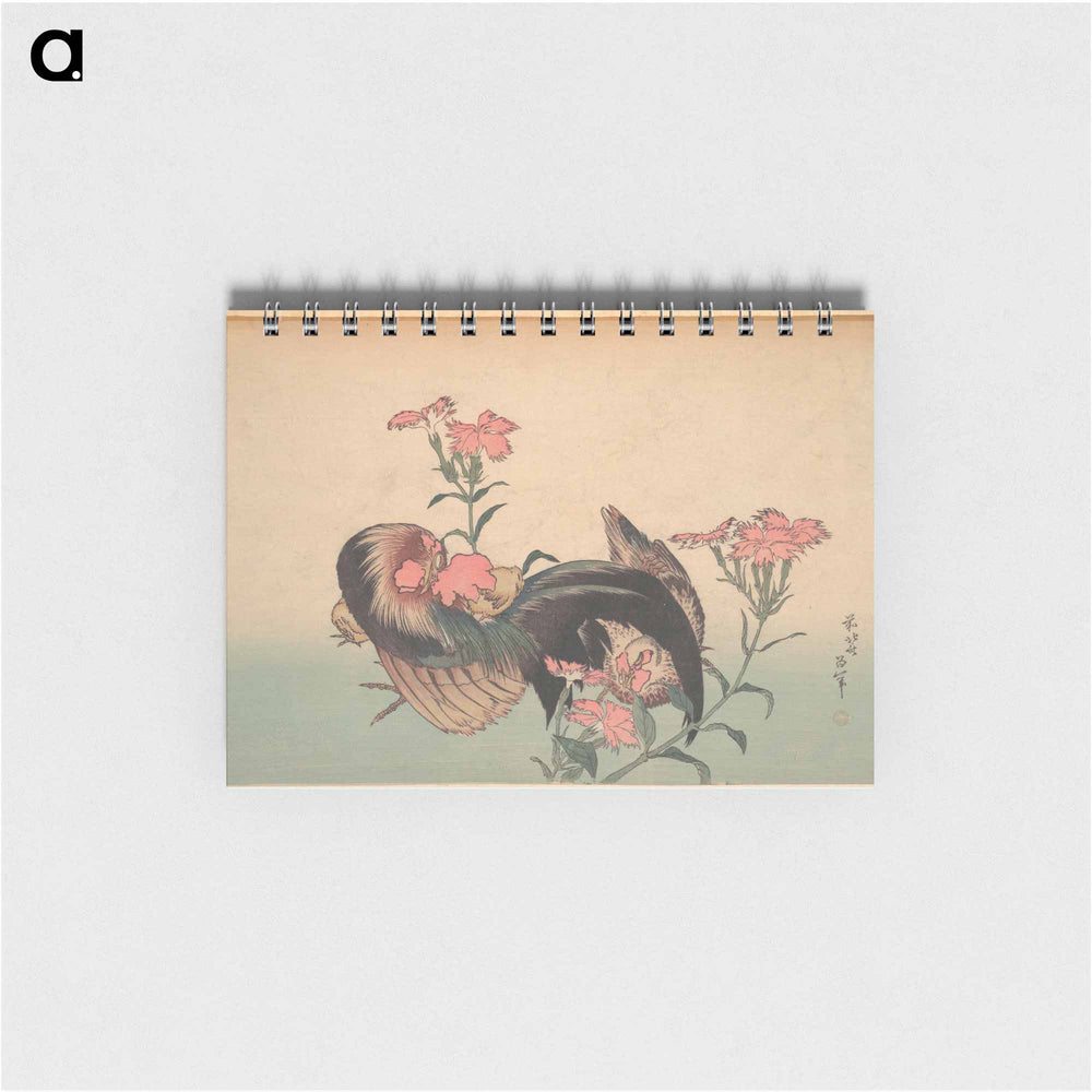 Cock, Hen, and Nadeshiko - 葛飾 北斎 Memo.