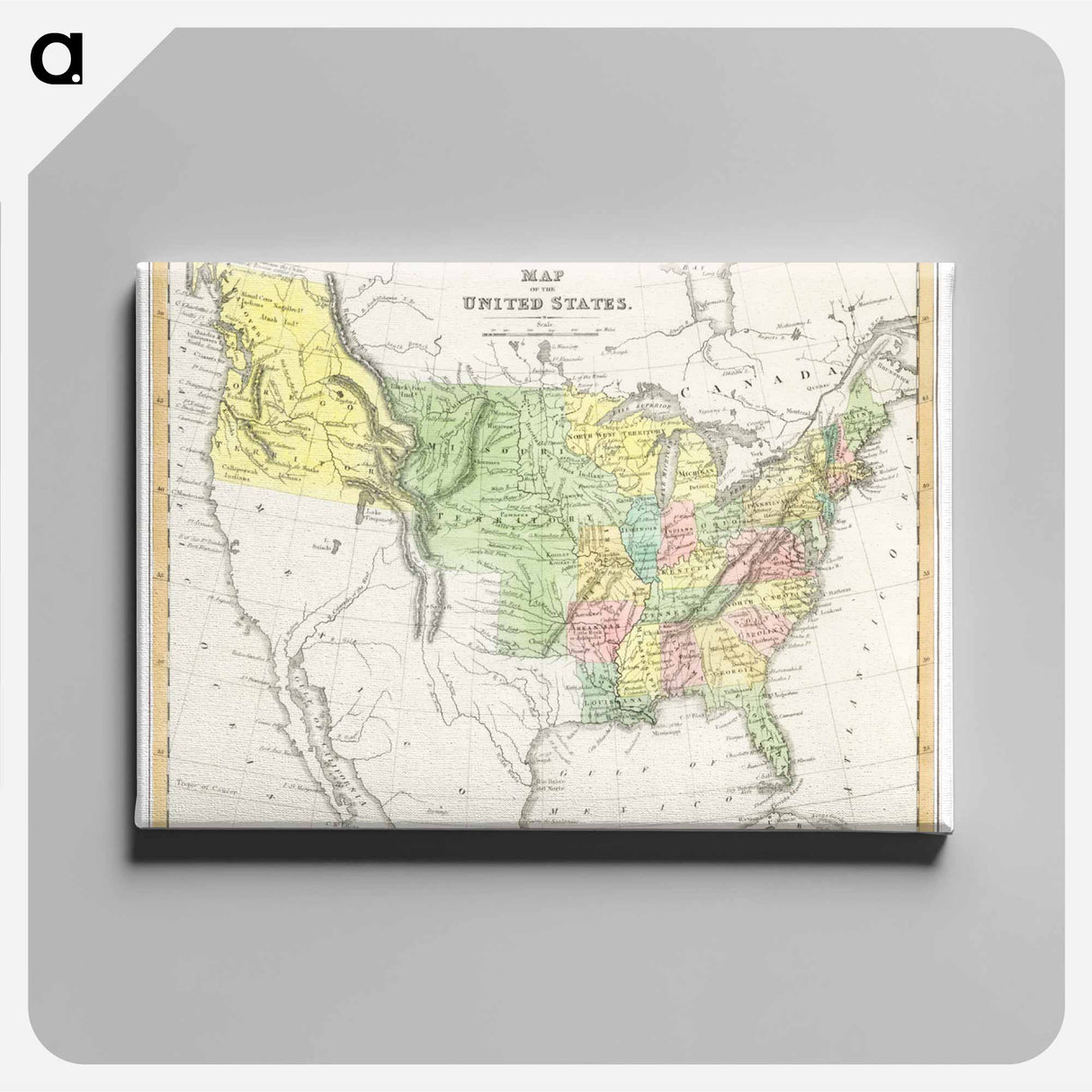 A Moral and Political Sketch of the United States of North America with a note on Negro Slavery - アンティーク地図 Canvas.