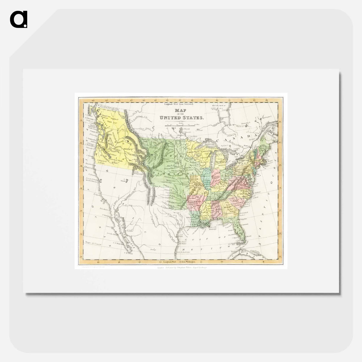 A Moral and Political Sketch of the United States of North America with a note on Negro Slavery - アンティーク地図 Poster.