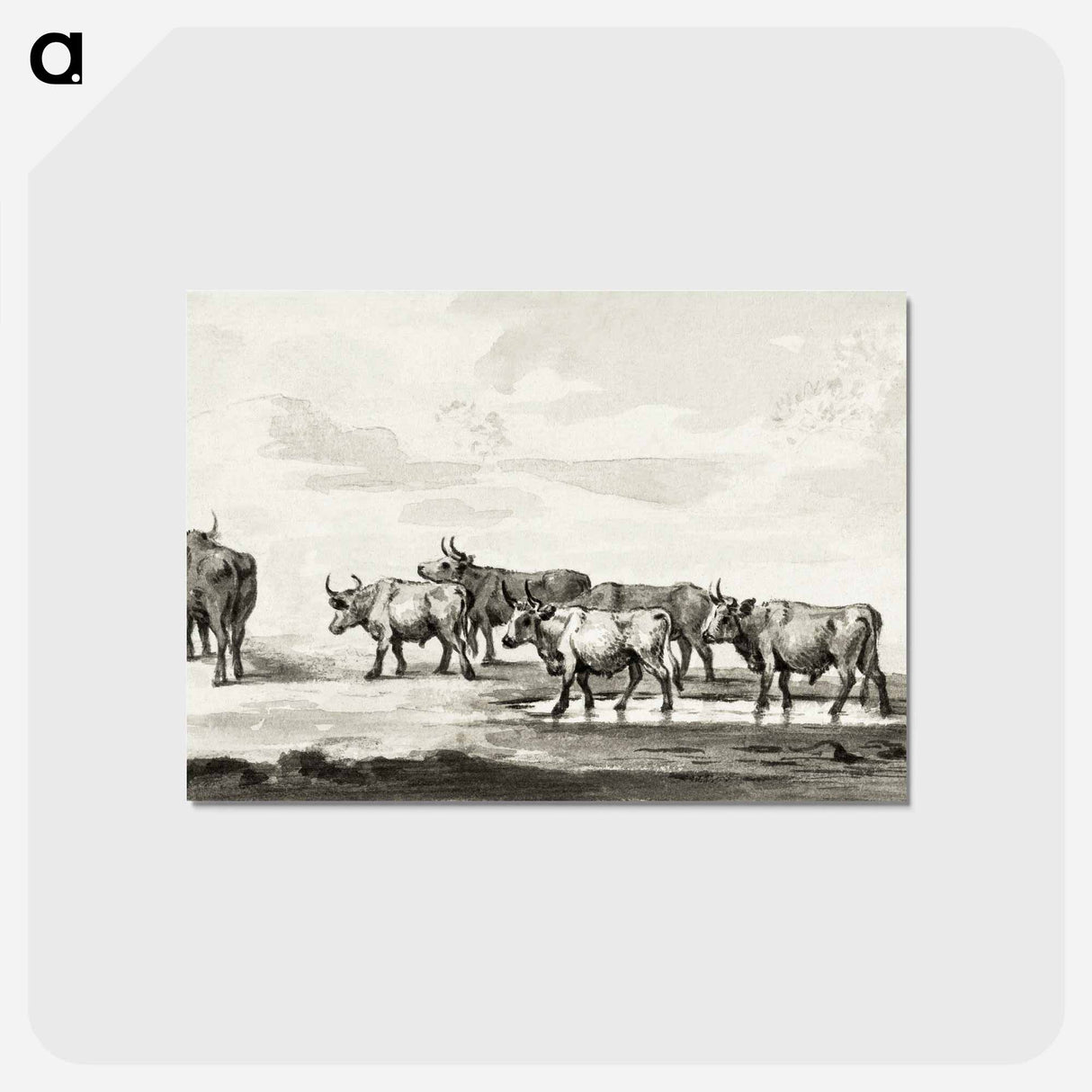 アートポストカード-Group of six bulls - ジャン ベルナール Postcard.