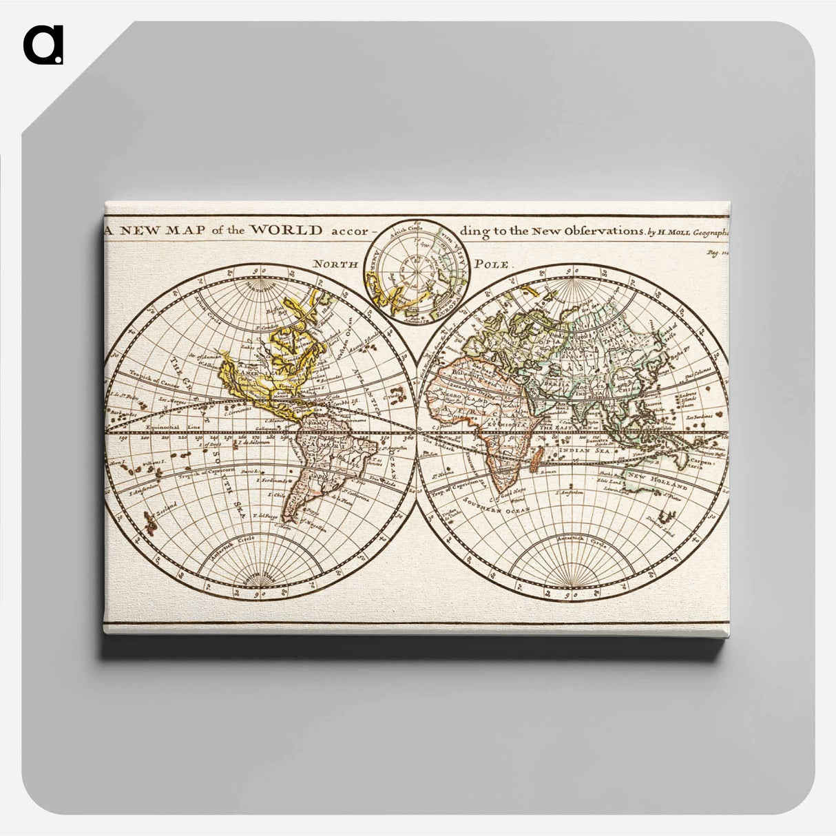 A new map of the world according to the new observations - アンティーク地図 Canvas.