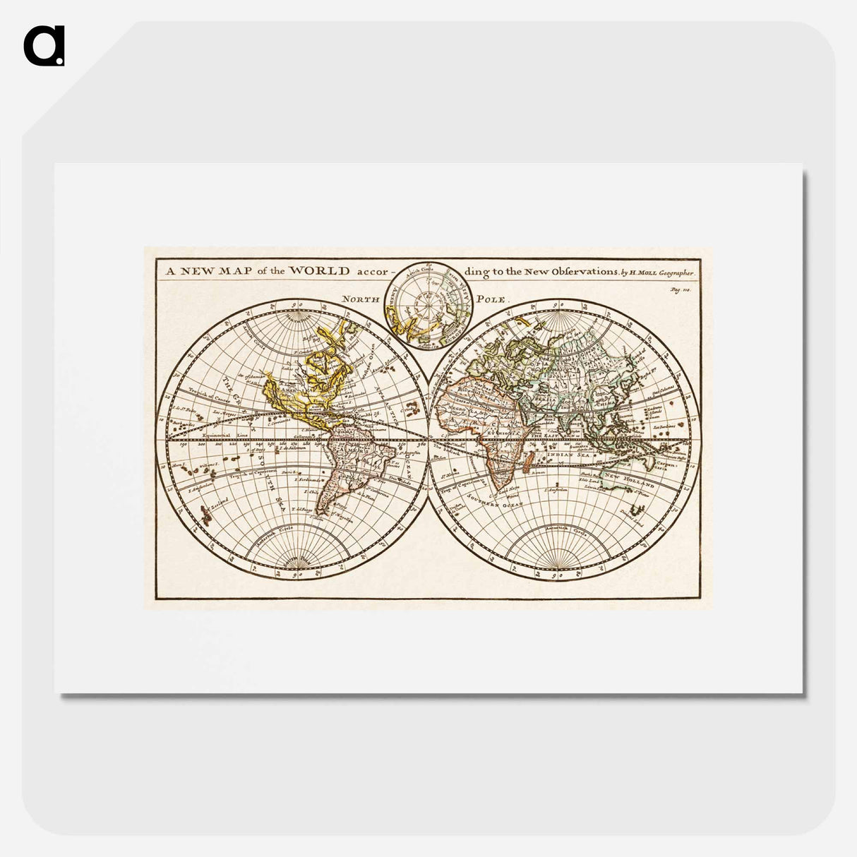 A new map of the world according to the new observations - アンティーク地図 Poster.