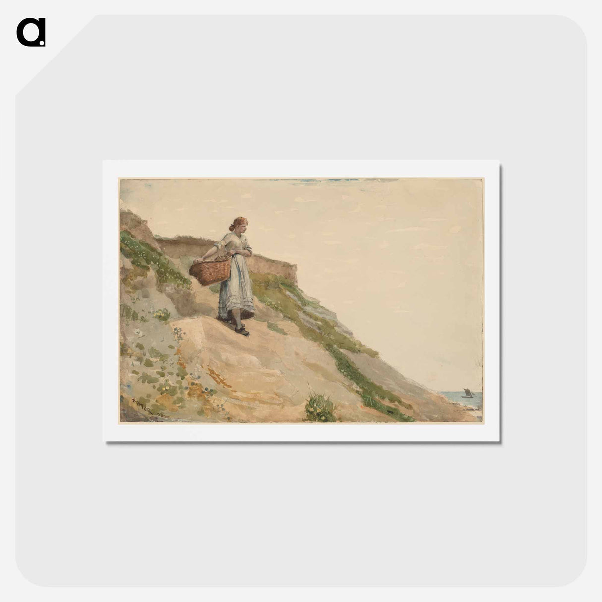 アートポストカード-Girl Carrying a Basket - ウィンスロー ホーマー Postcard.