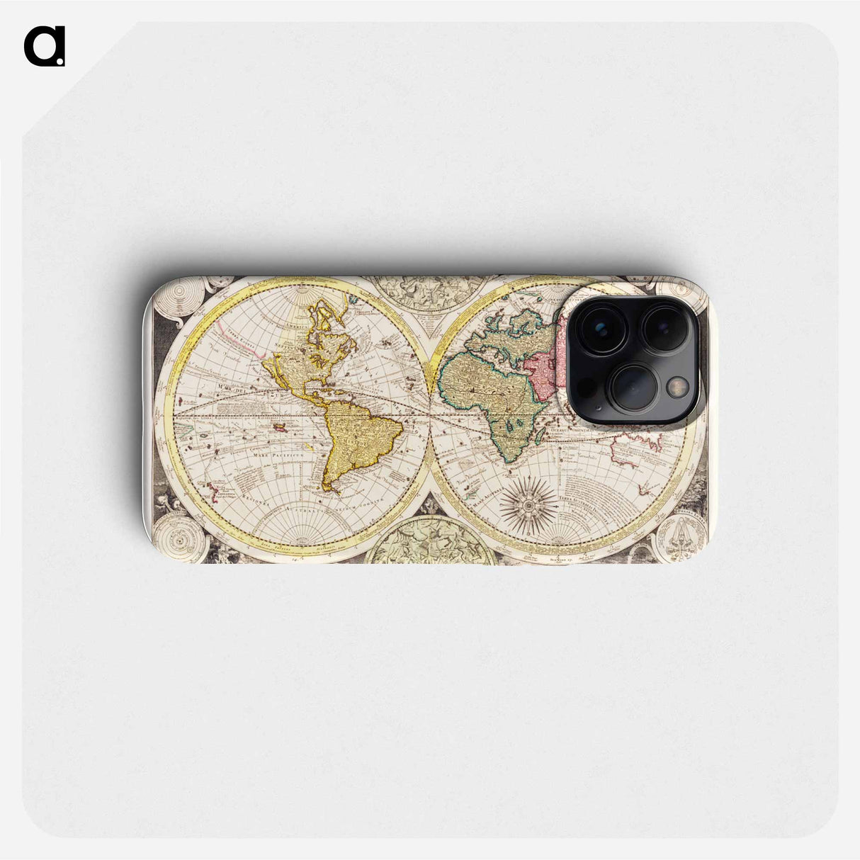 Vlakke aard-kloot met het beide hemelsch half-rond, of de onder scheidene verbeelding van de land-water-waereld - アンティーク地図 Phone Case.