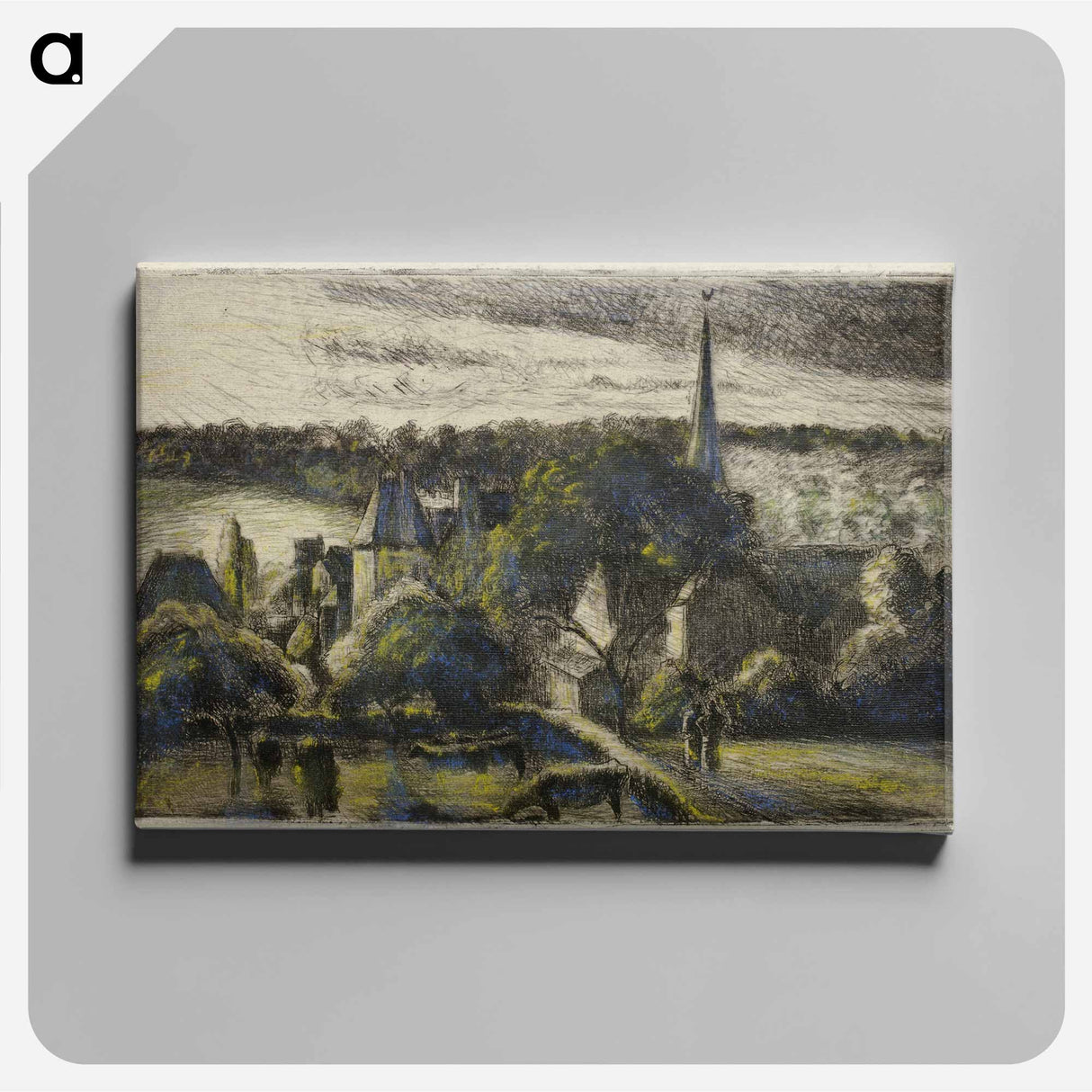 アートパネル-Church and Farm at Éragny - カミーユ ピサロ Canvas.