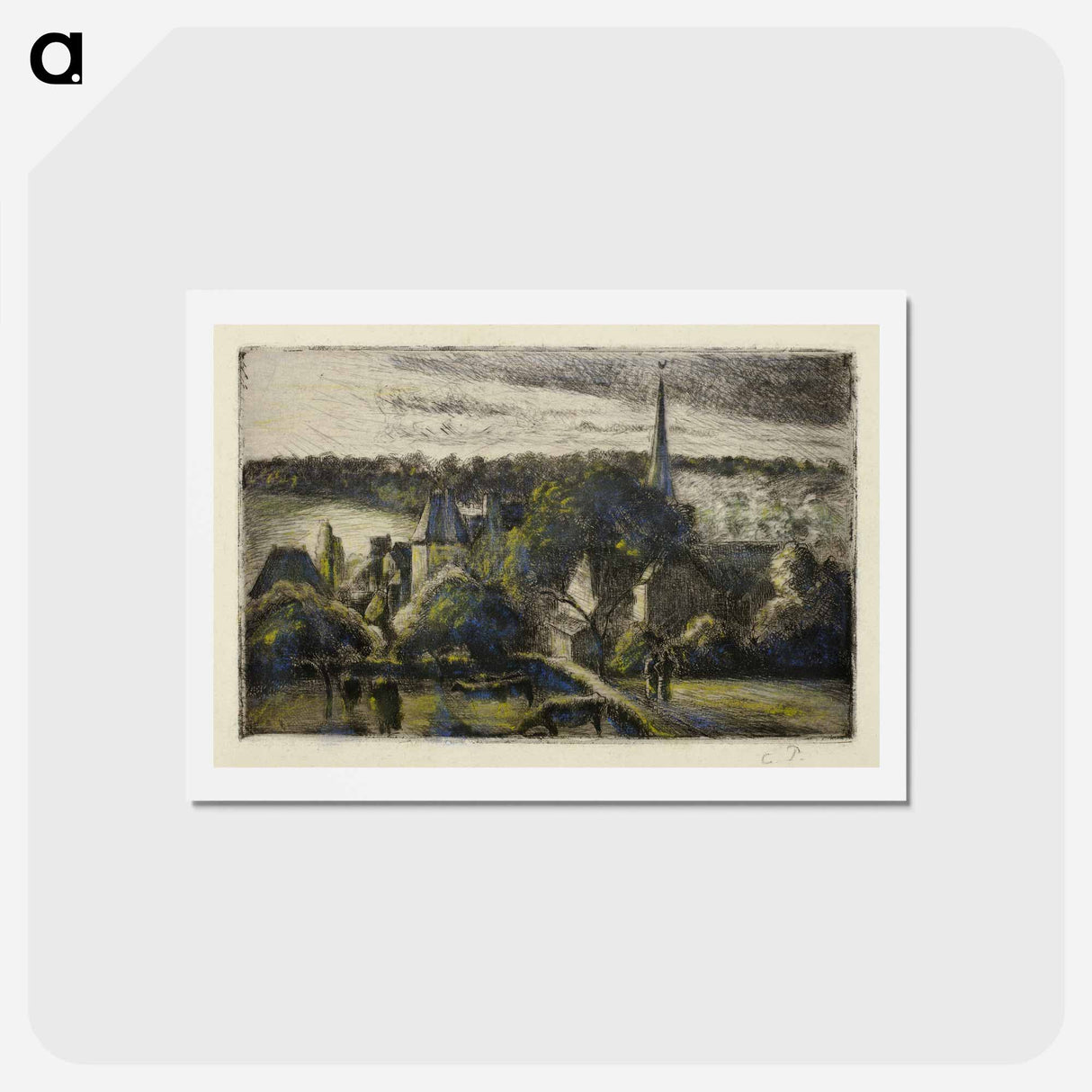 アートポストカード-Church and Farm at Éragny - カミーユ ピサロ Postcard.