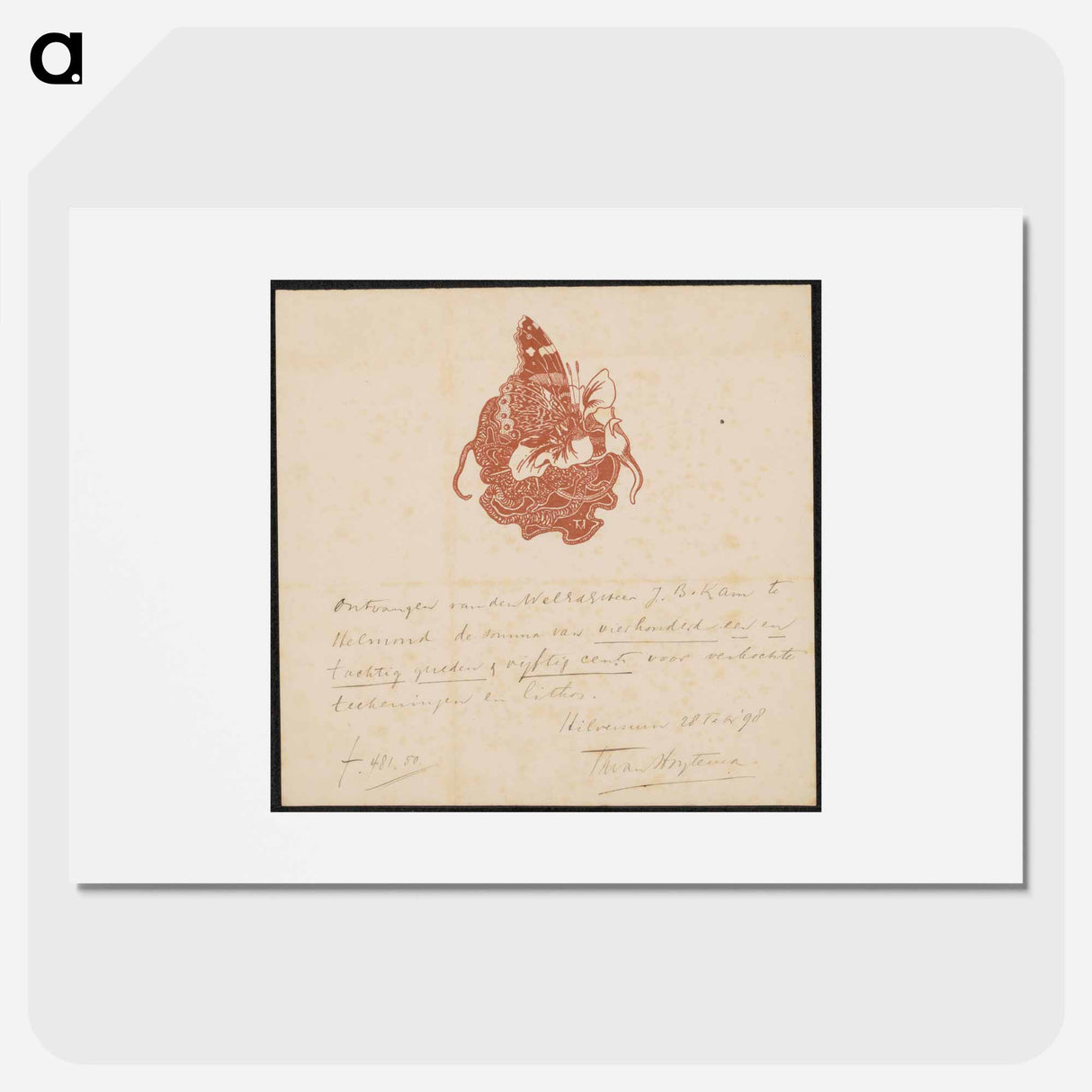 Ontvangstbewijs aan JB Kam by Theo van Hoytema - Theo van Hoytema Poster.