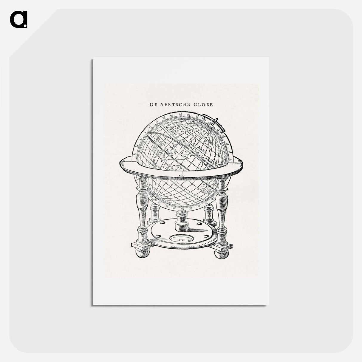 アートポストカード-A drawing of Emery Molyneux's terrestrial globe - アンティーク地図 Postcard.