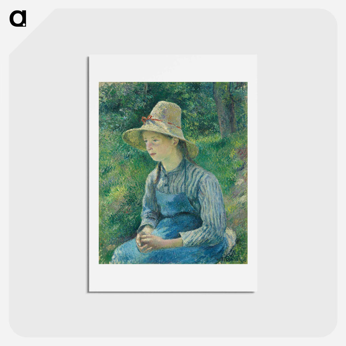 アートポストカード-Peasant Girl with a Straw Hat - カミーユ ピサロ Postcard.
