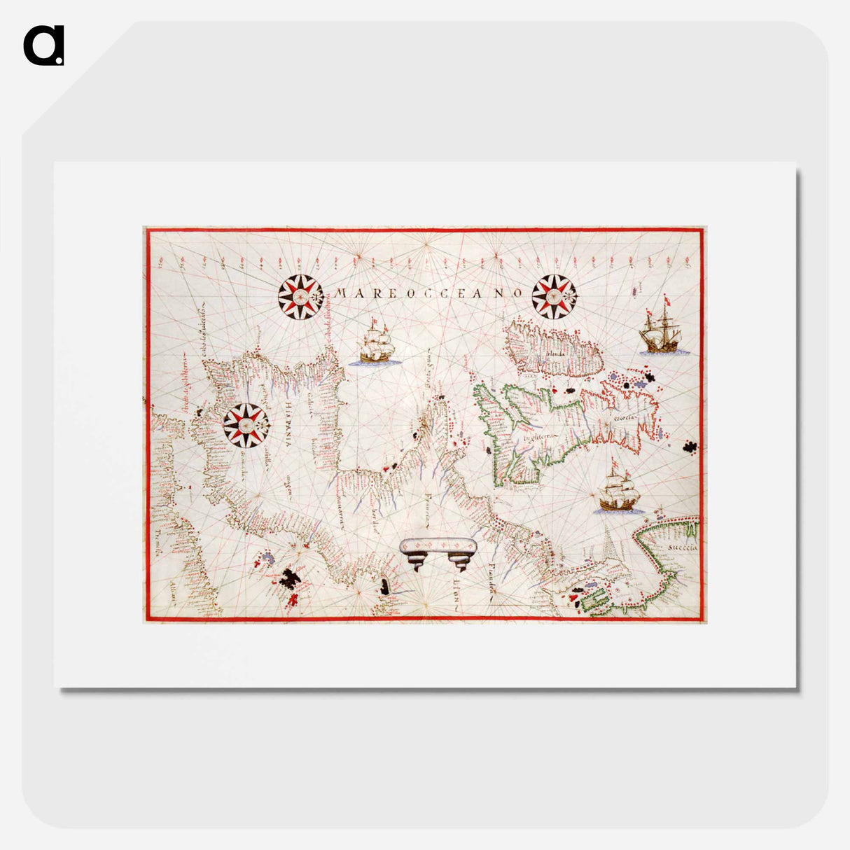 Portolan atlas of the Mediterranean Sea, western Europe, and the northwest coast of Africa - アンティーク地図 Poster.