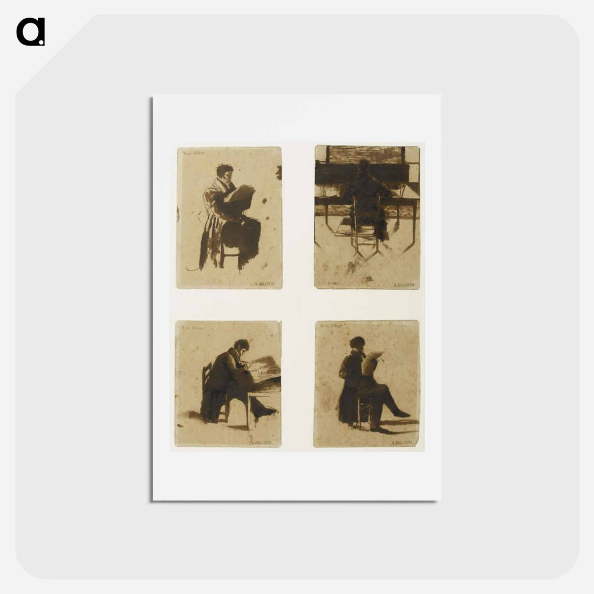 アートポストカード-Four Views of men sitting - ウジェーヌ ドラクロワ Postcard.