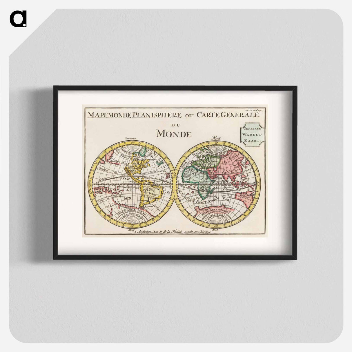 Wereldkaart Mapemonde planisphere ou carte generale du monde - アンティーク地図 Poster.
