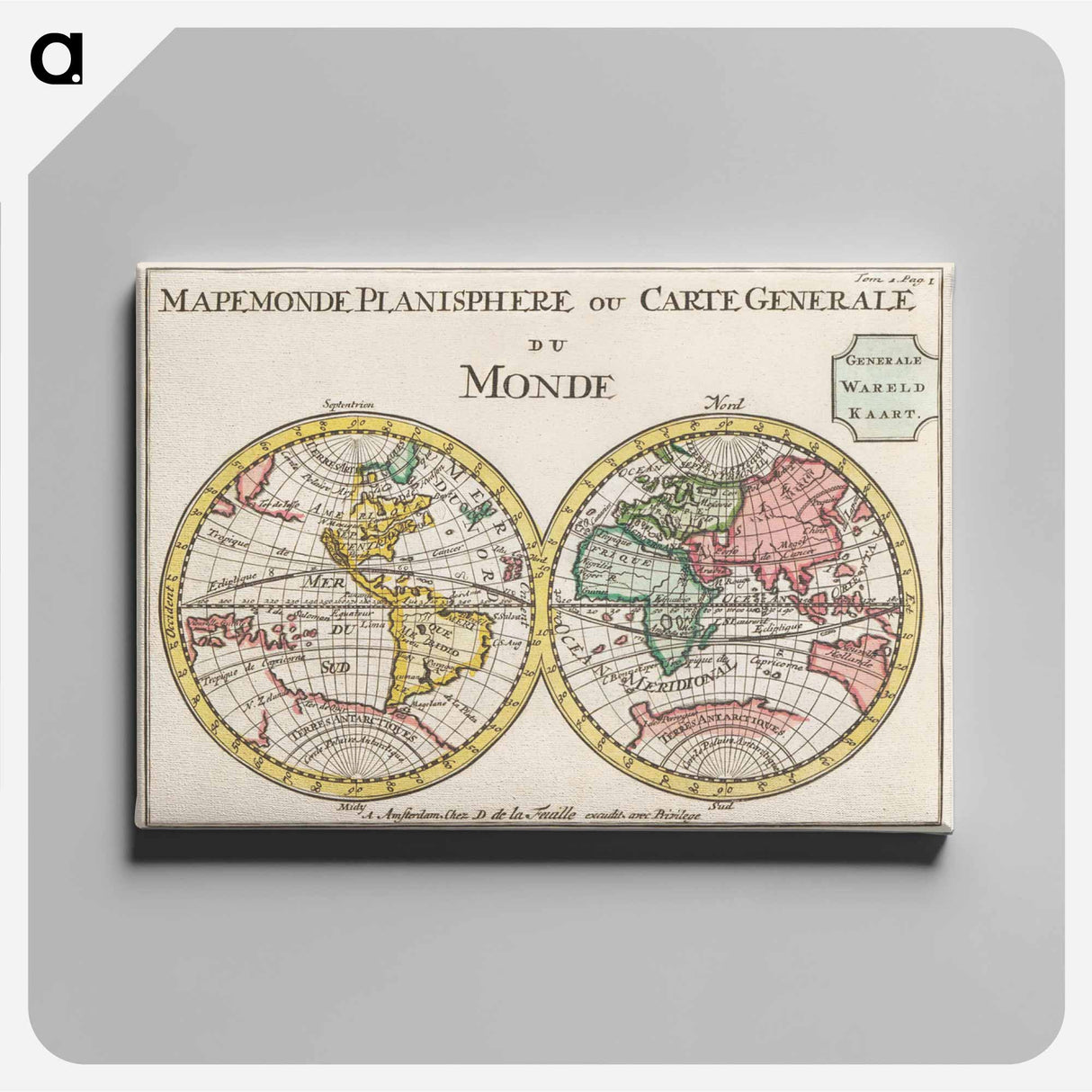 Wereldkaart Mapemonde planisphere ou carte generale du monde - アンティーク地図 Canvas.