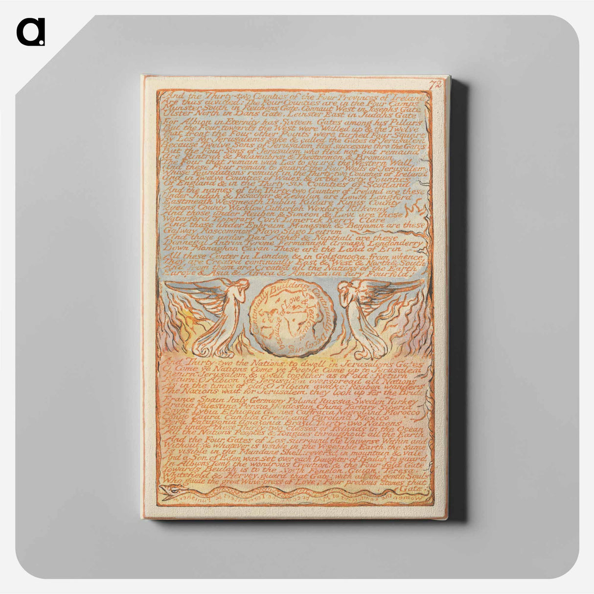 アートパネル-Jerusalem, Plate 72, "And the Thirty-two Counties" - ウィリアム ブレイク Canvas.