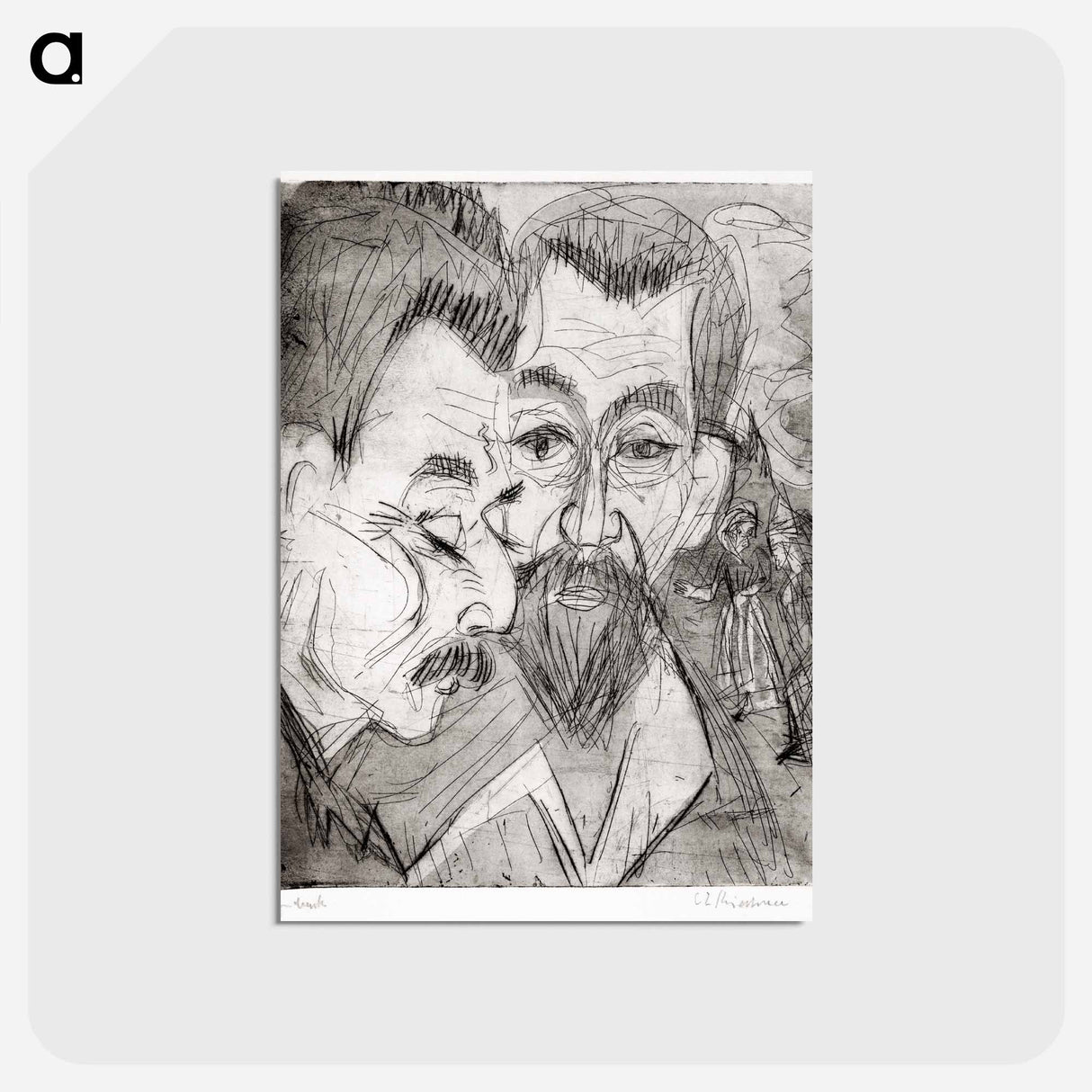 アートポストカード-Two Peasant Heads - エルンスト ルートヴィヒ キルヒナー Postcard.