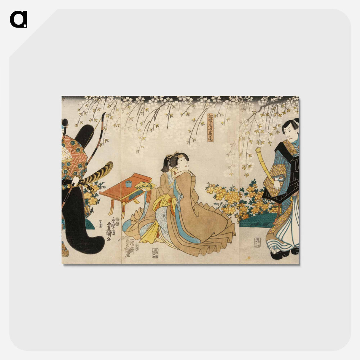 アートポストカード-Actors in the Roles of Shimada Shigesaburō, Kugyō ama jitsuwa Takao and Sakingo Yorikane under Cherry Blossoms
- 歌川 国貞 Postcard.