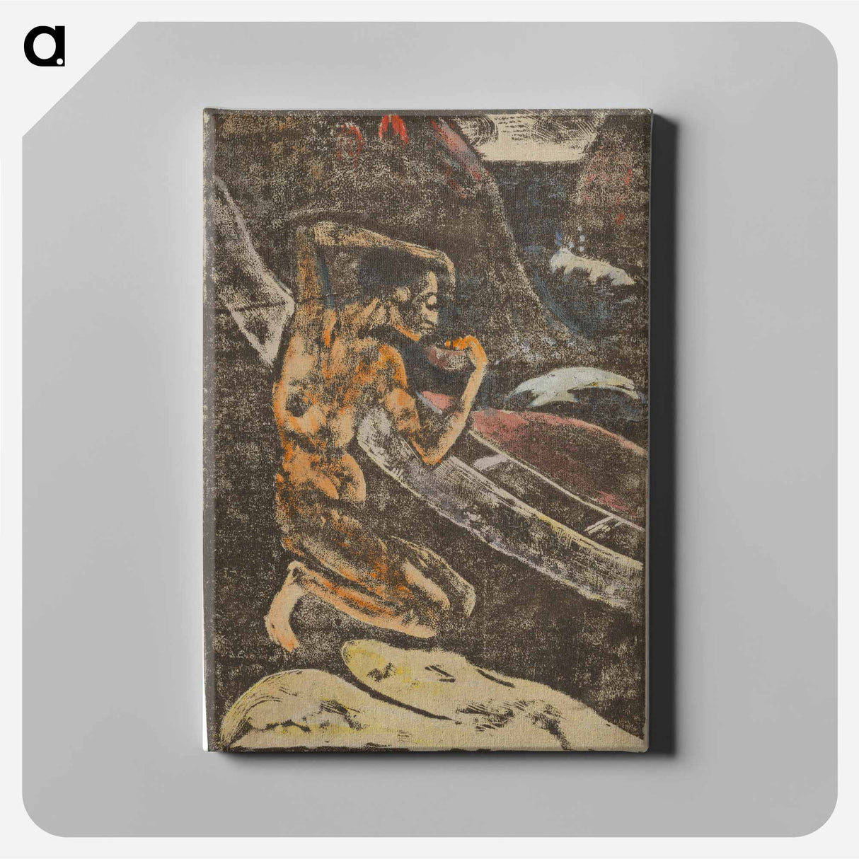アートパネル-A Fisherman Drinking Beside His Canoe - ポール ゴーギャン Canvas.