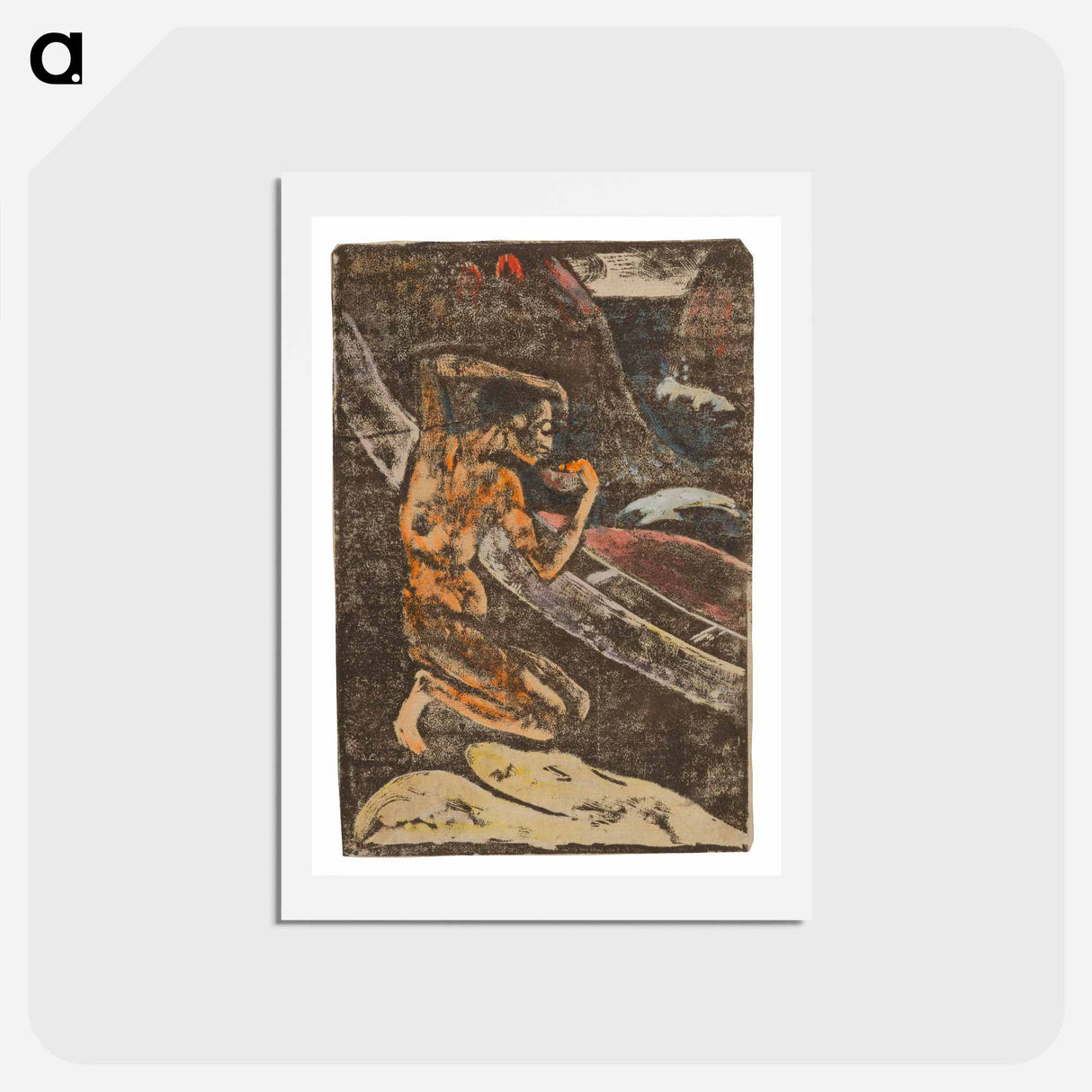 アートポストカード-A Fisherman Drinking Beside His Canoe - ポール ゴーギャン Postcard.