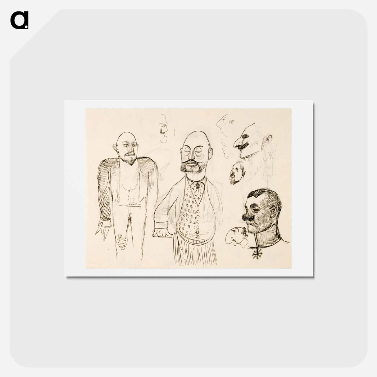 Karrikoituja muotokuvaharjoitelmia venäläisistä sekä pukuluonnoksia - アルバート エーデルフェルト Postcard.