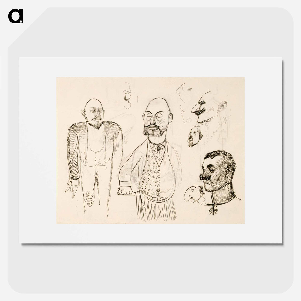 Karrikoituja muotokuvaharjoitelmia venäläisistä sekä pukuluonnoksia - アルバート エーデルフェルト Poster.