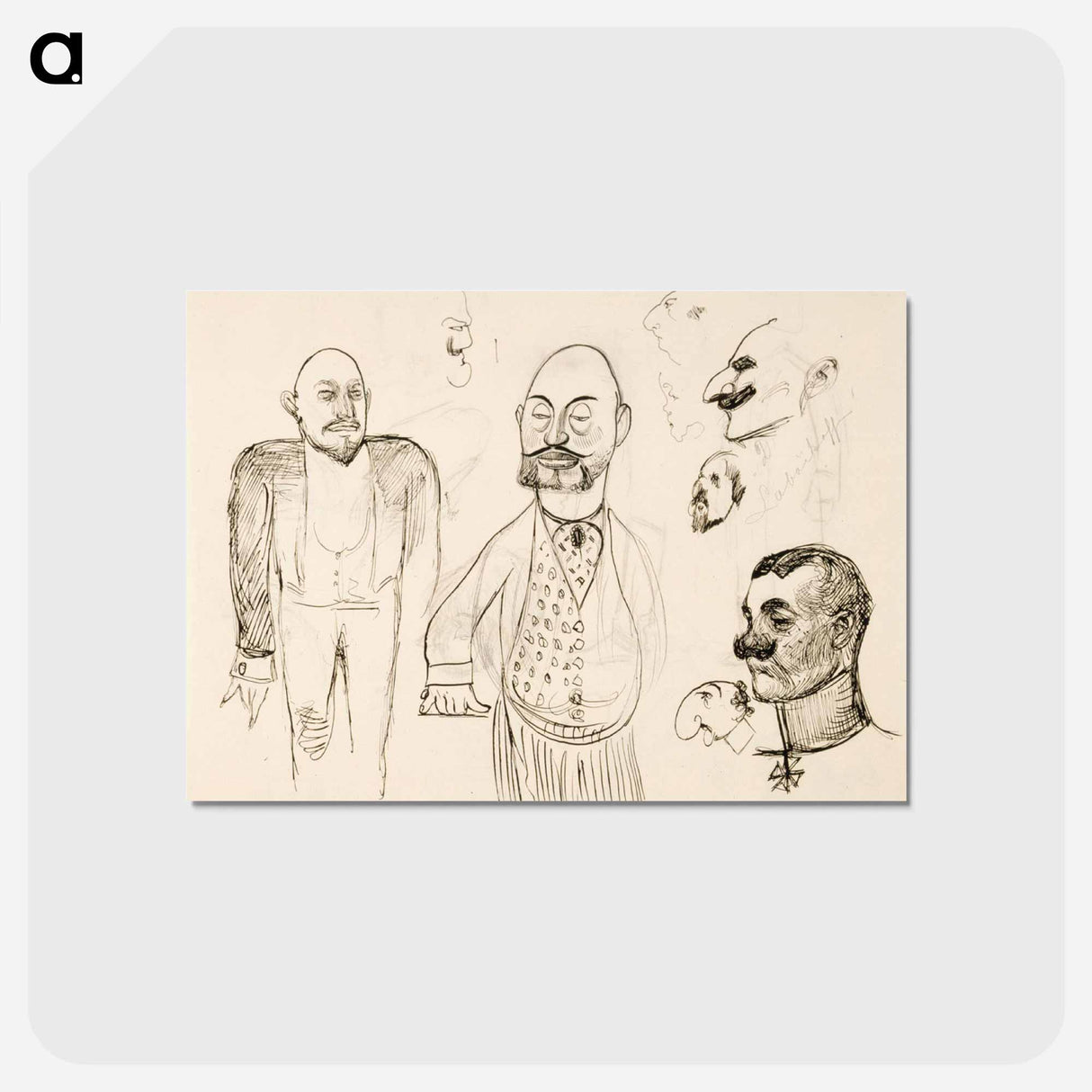 Karrikoituja muotokuvaharjoitelmia venäläisistä sekä pukuluonnoksia - アルバート エーデルフェルト Postcard.