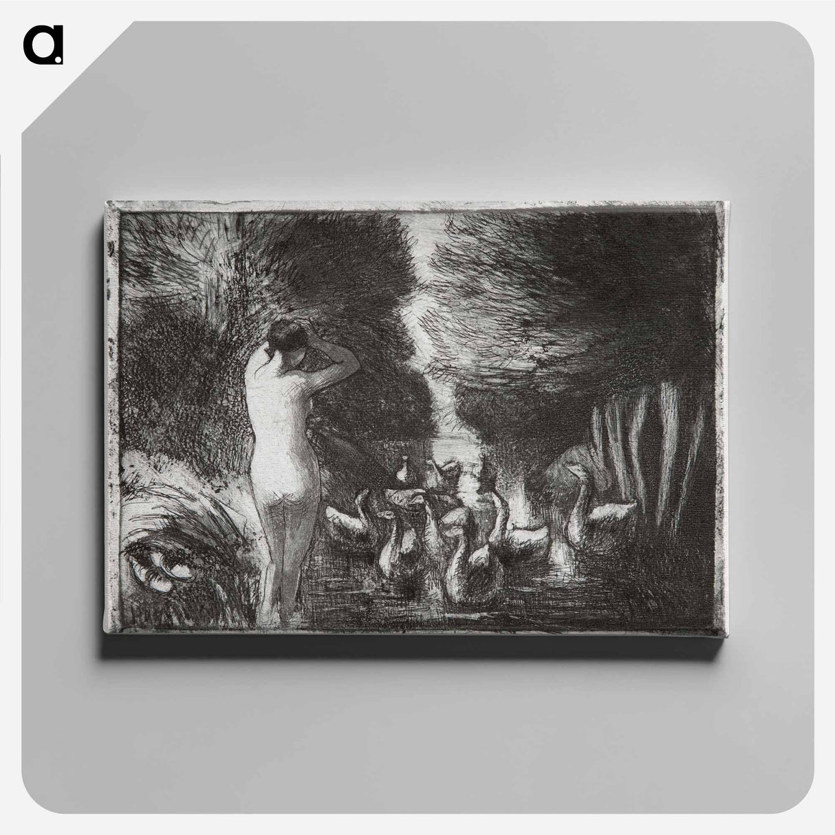 アートパネル-Bather with geese - カミーユ ピサロ Canvas.