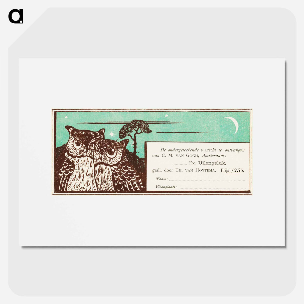 Bestelkaart voor Uilengeluk - Theo van Hoytema Poster.