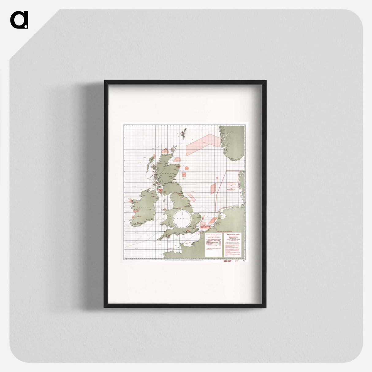 British Islands approximate positions of minefields - アンティーク地図 Poster.