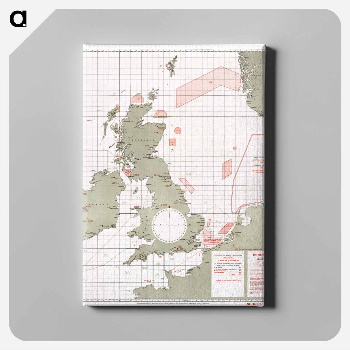British Islands approximate positions of minefields - アンティーク地図 Canvas.