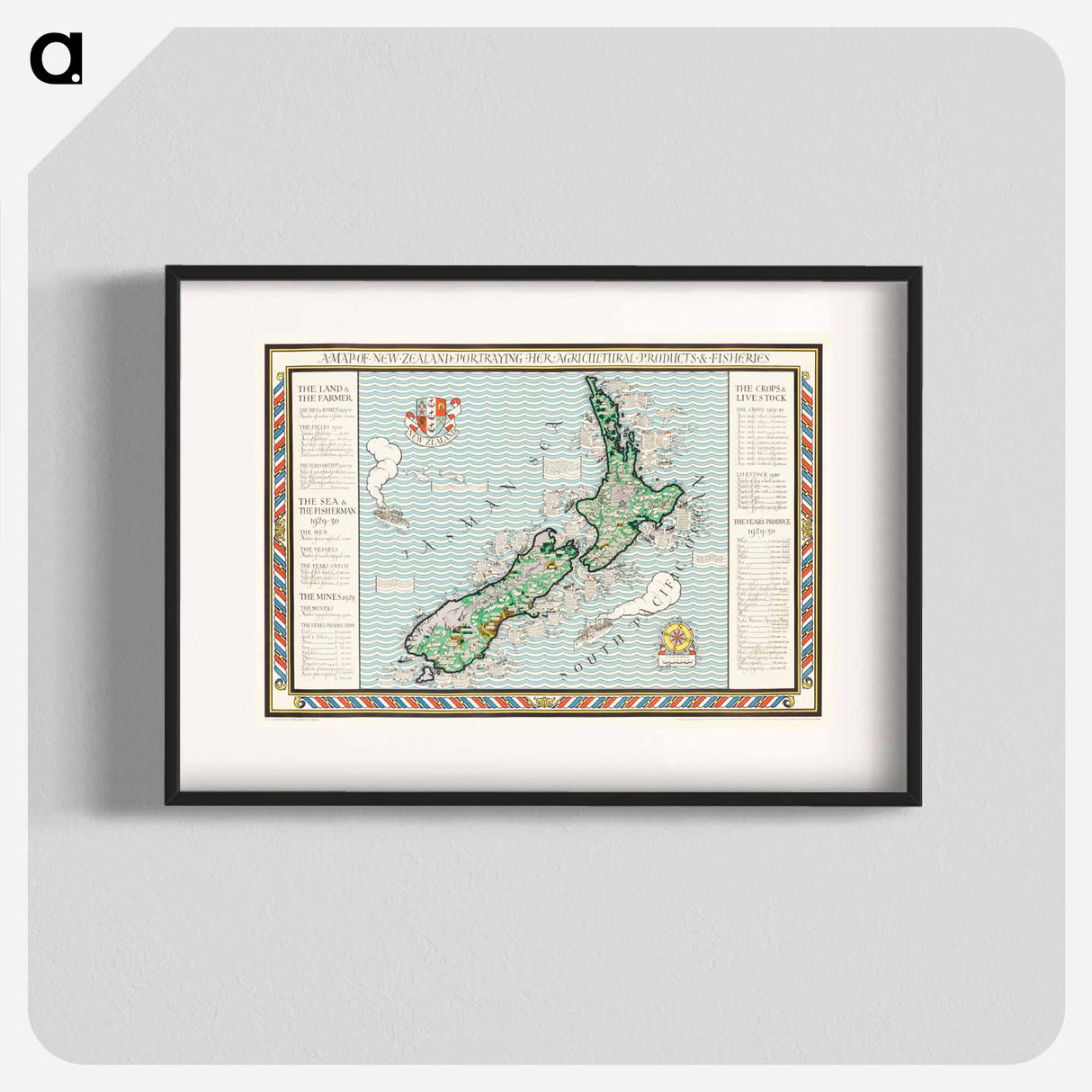 A Map of New Zealand - アンティーク地図 Poster.