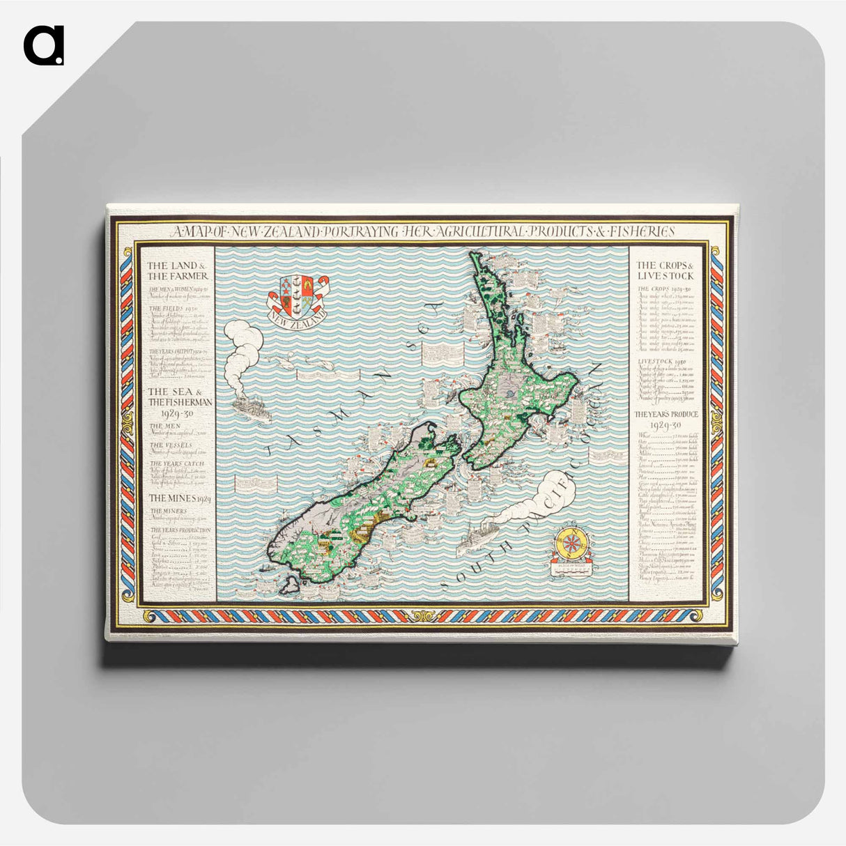 A Map of New Zealand - アンティーク地図 Canvas.