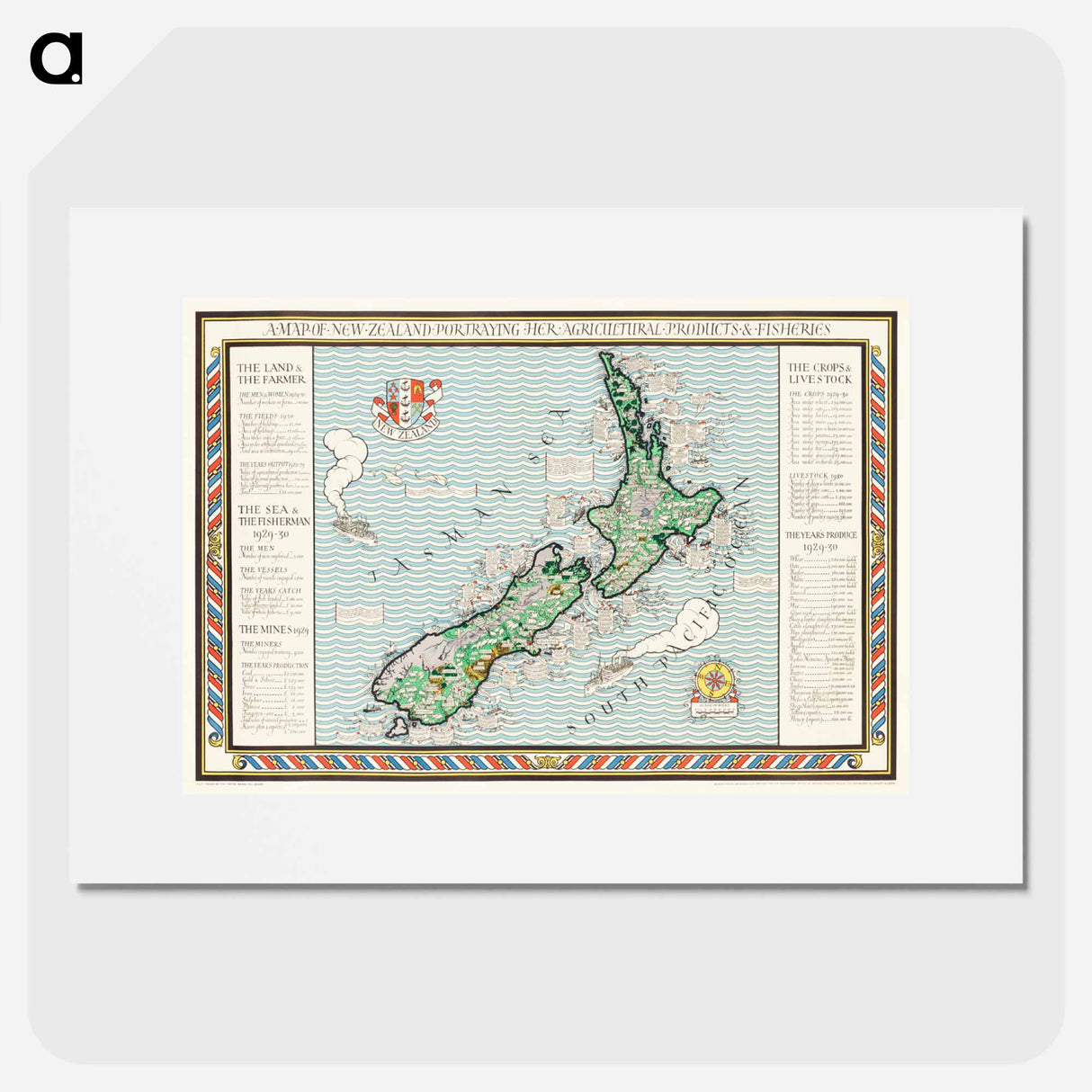 A Map of New Zealand - アンティーク地図 Poster.
