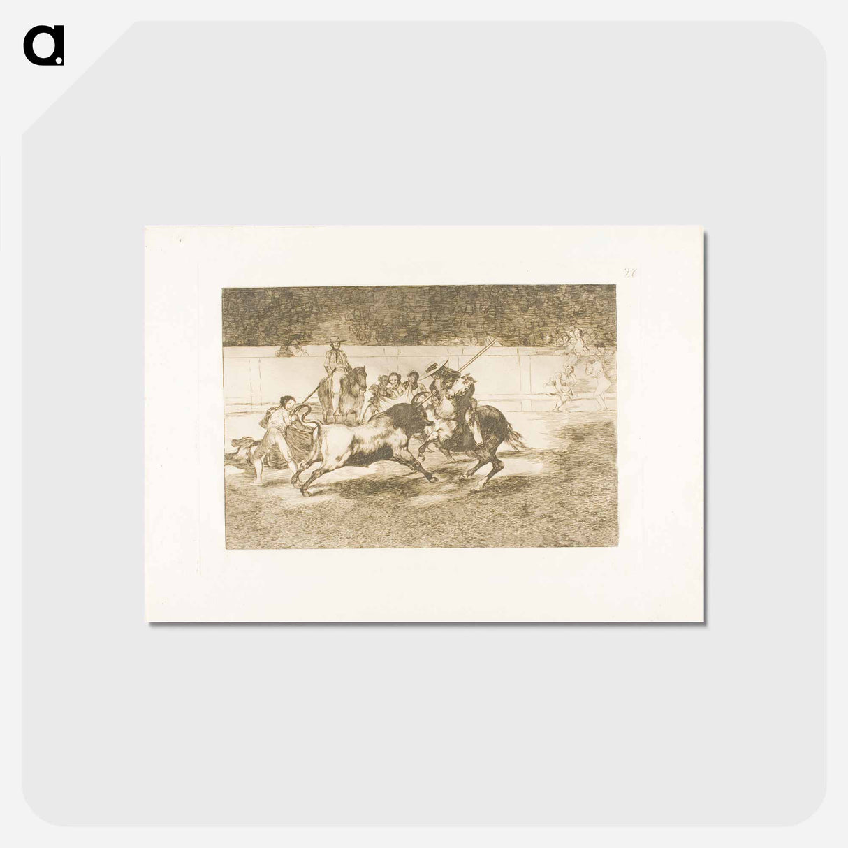 アートポストカード-The Forceful Rendón Stabs a Bull with the Pique, from which Pass He Died in the Ring at Madrid - フランシスコ デ ゴヤ Postcard.