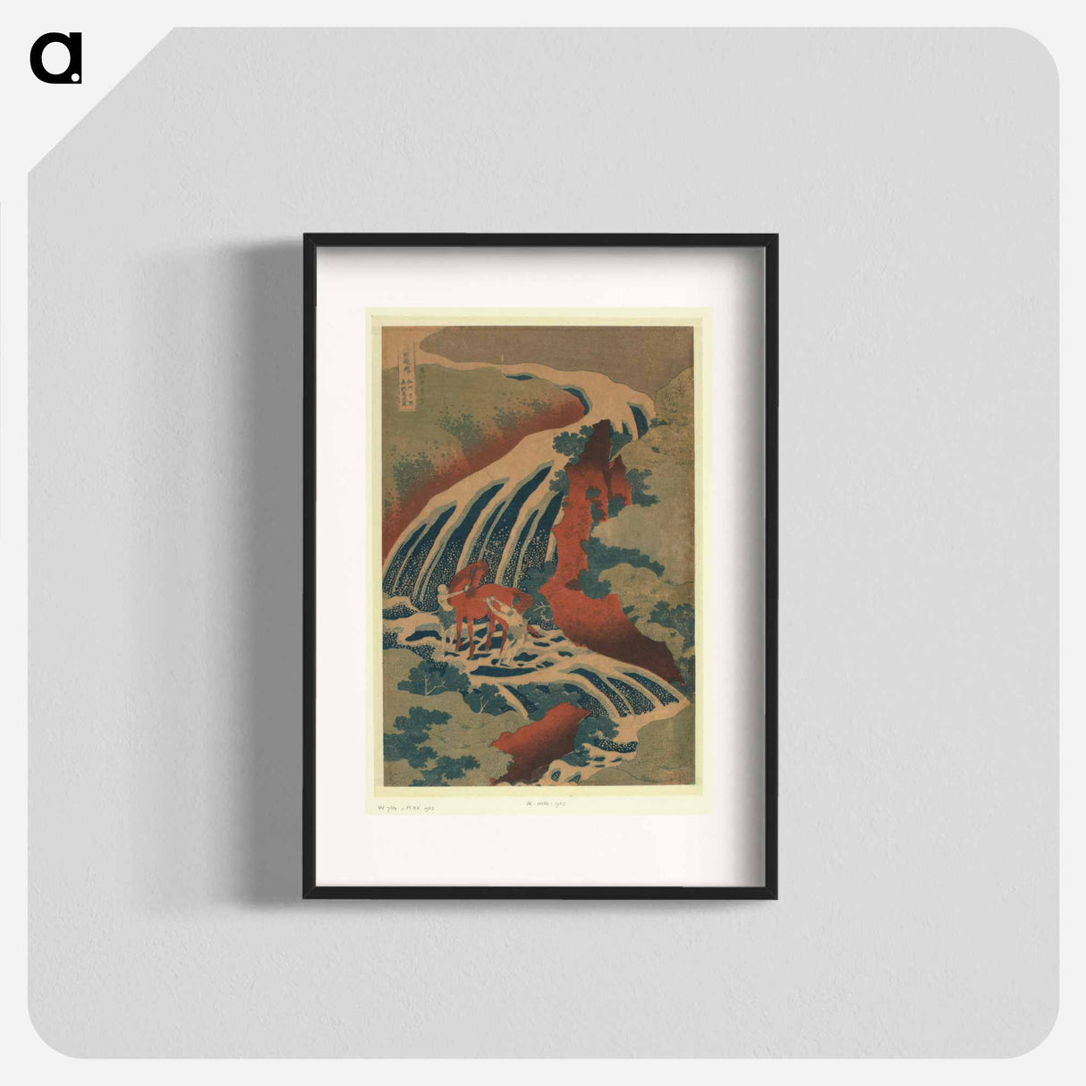 De waterval waar Yoshitsune zijn paard waste te Yoshino in de provincie Yamato - Katsushika Hokusai Poster.