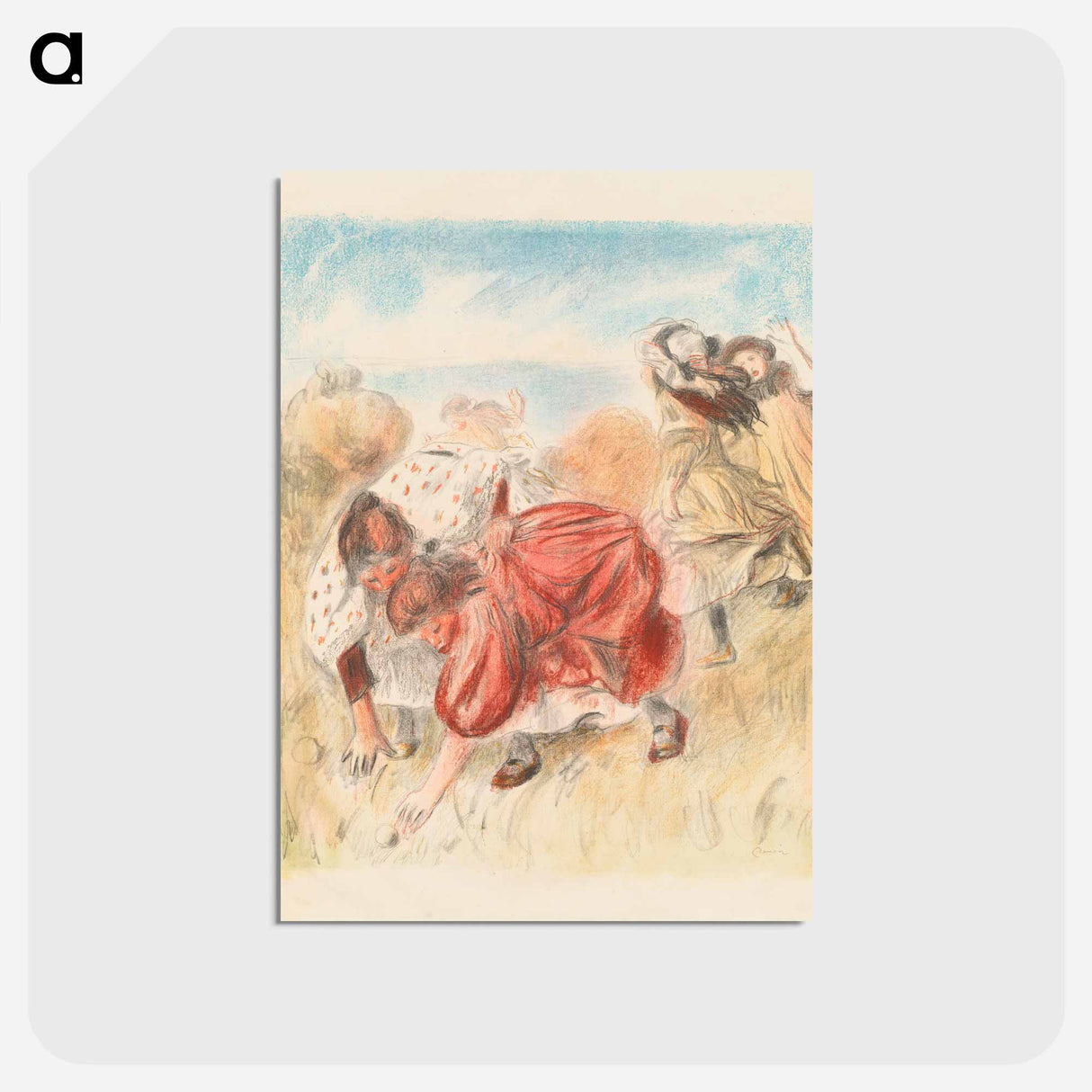 アートポストカード-Children Playing Ball - ピエール オーギュスト ルノワール Postcard.