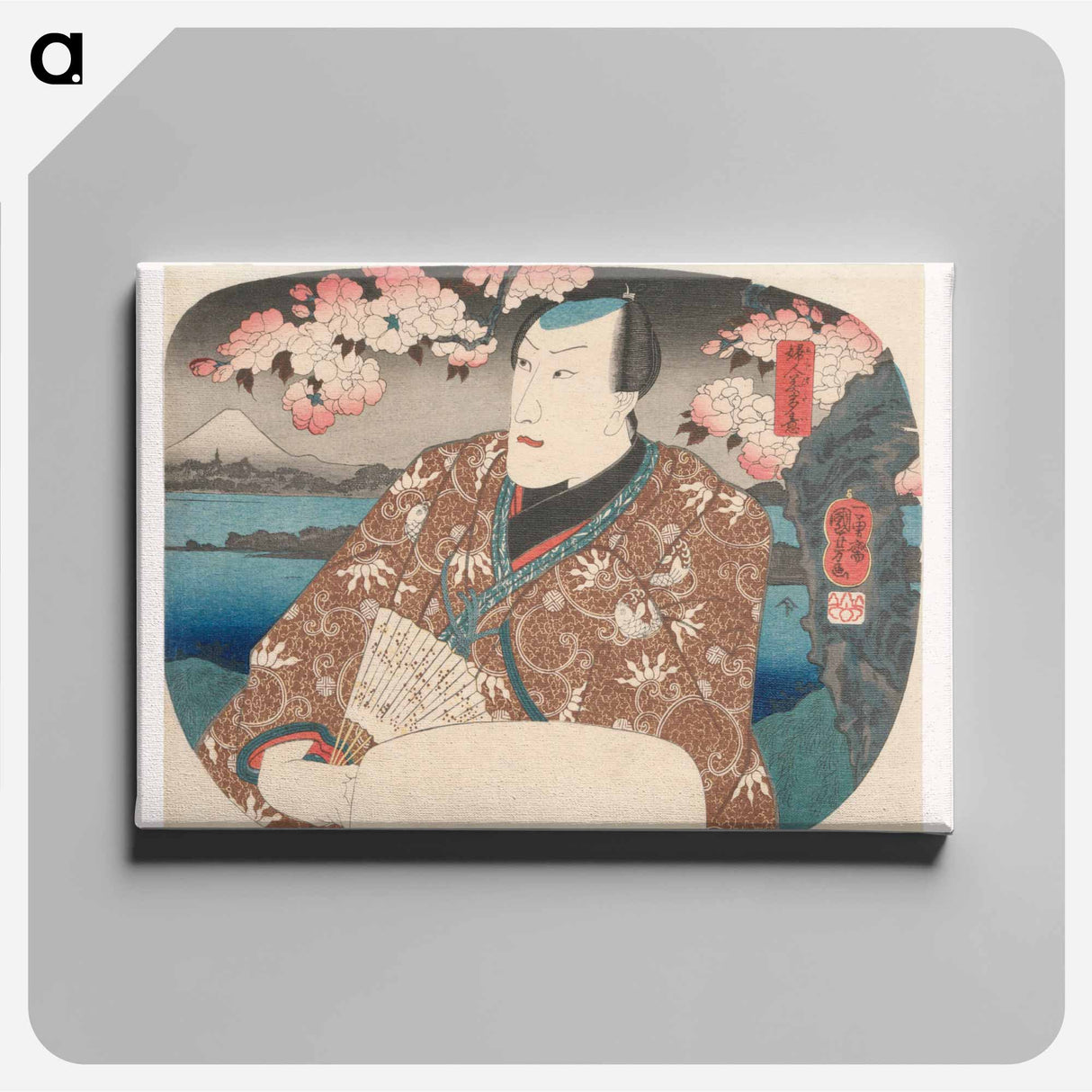 アートパネル-Acteur met waaier onder kersenbloesem - 歌川 国芳 Canvas.