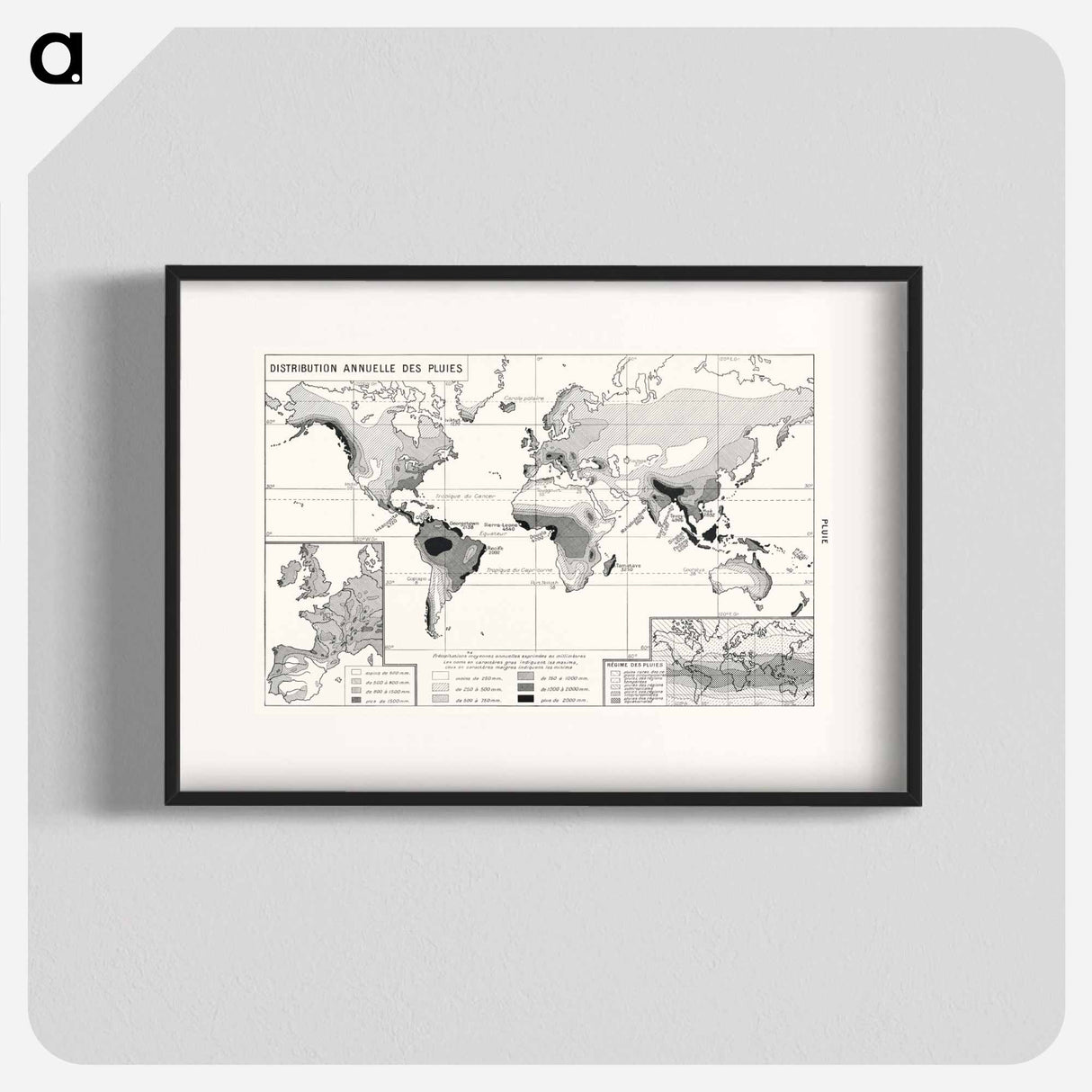 Annual Rainfall Distribution - アンティーク地図 Poster.