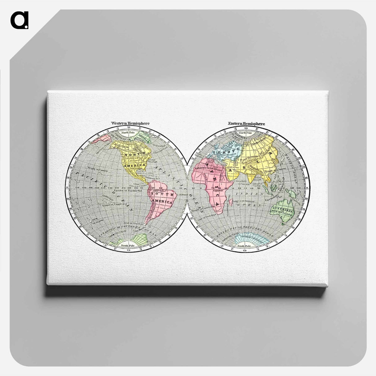 World map from A System of Geography - アンティーク地図 Canvas.