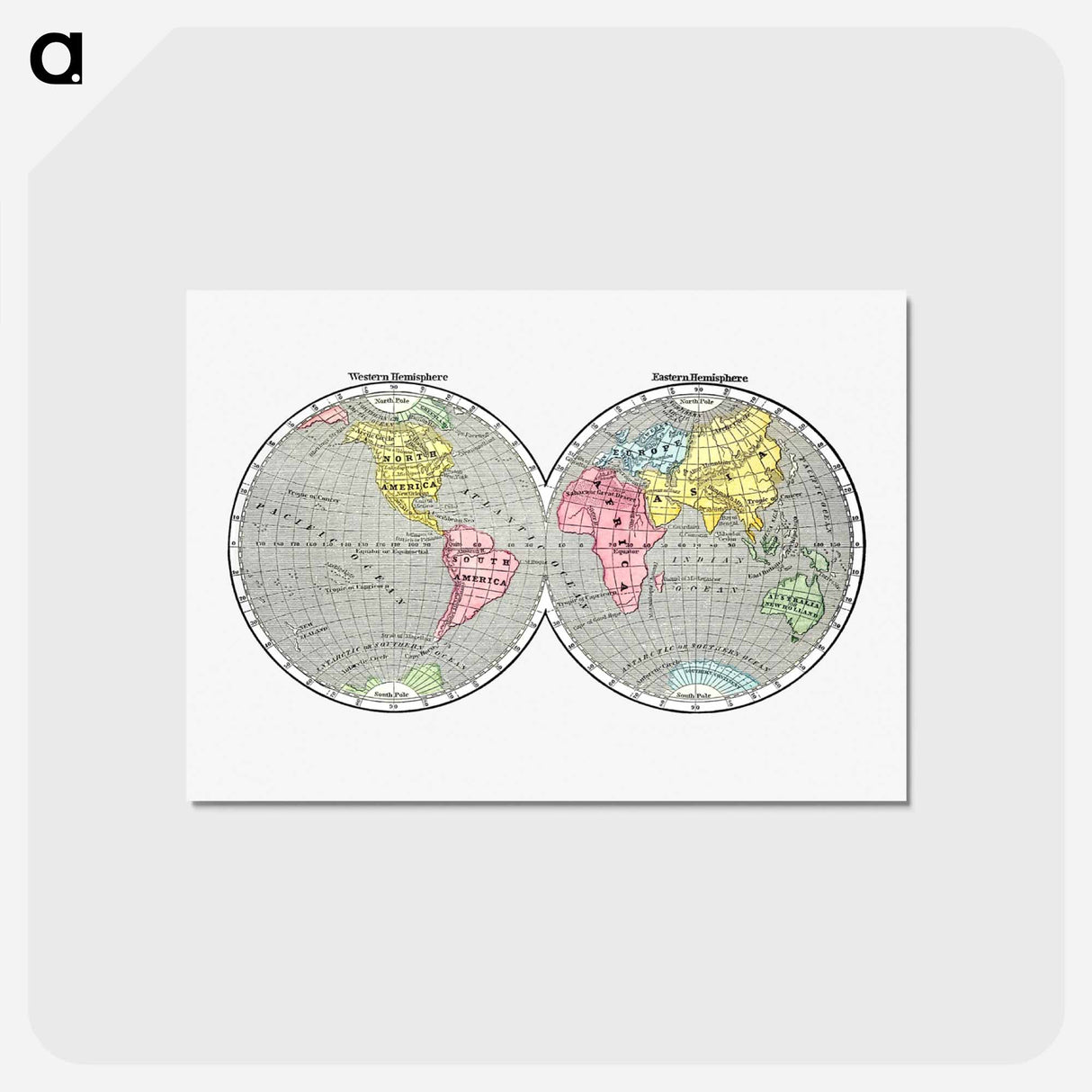 アートポストカード-World map from A System of Geography - アンティーク地図 Postcard.