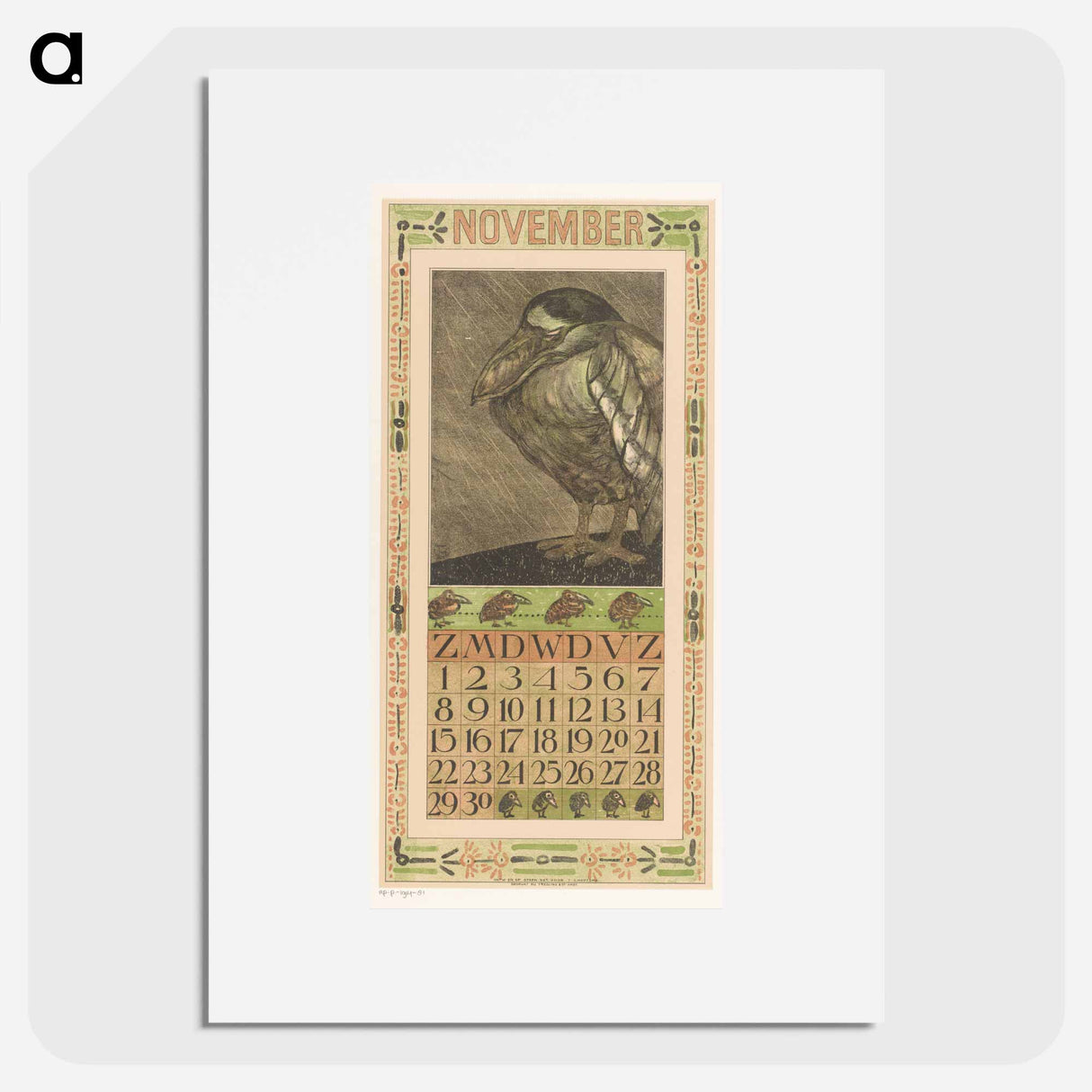 Calendar November with Vogel in the Regen - Theo Van Hoytema Poster.