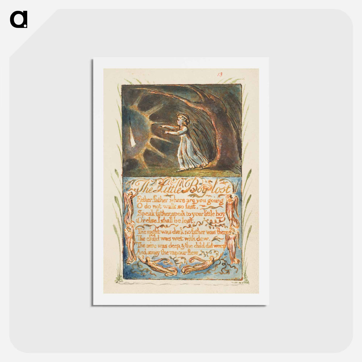 アートポストカード-Songs of Innocence and of Experience: Little Boy Lost - ウィリアム ブレイク Postcard.
