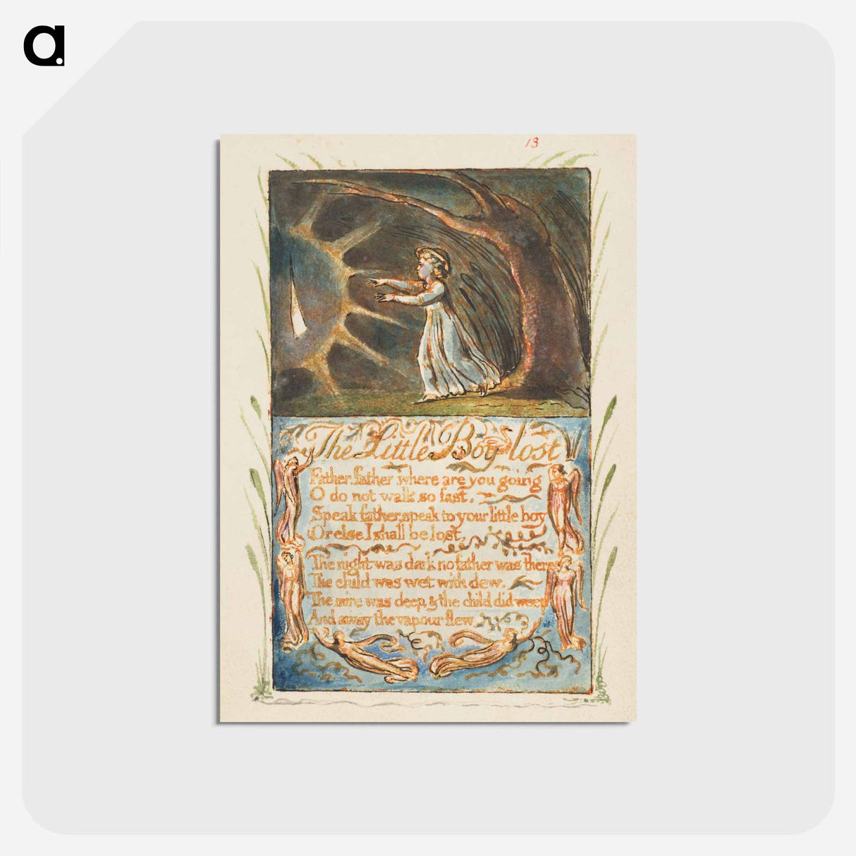 アートポストカード-Songs of Innocence and of Experience: Little Boy Lost - ウィリアム ブレイク Postcard.