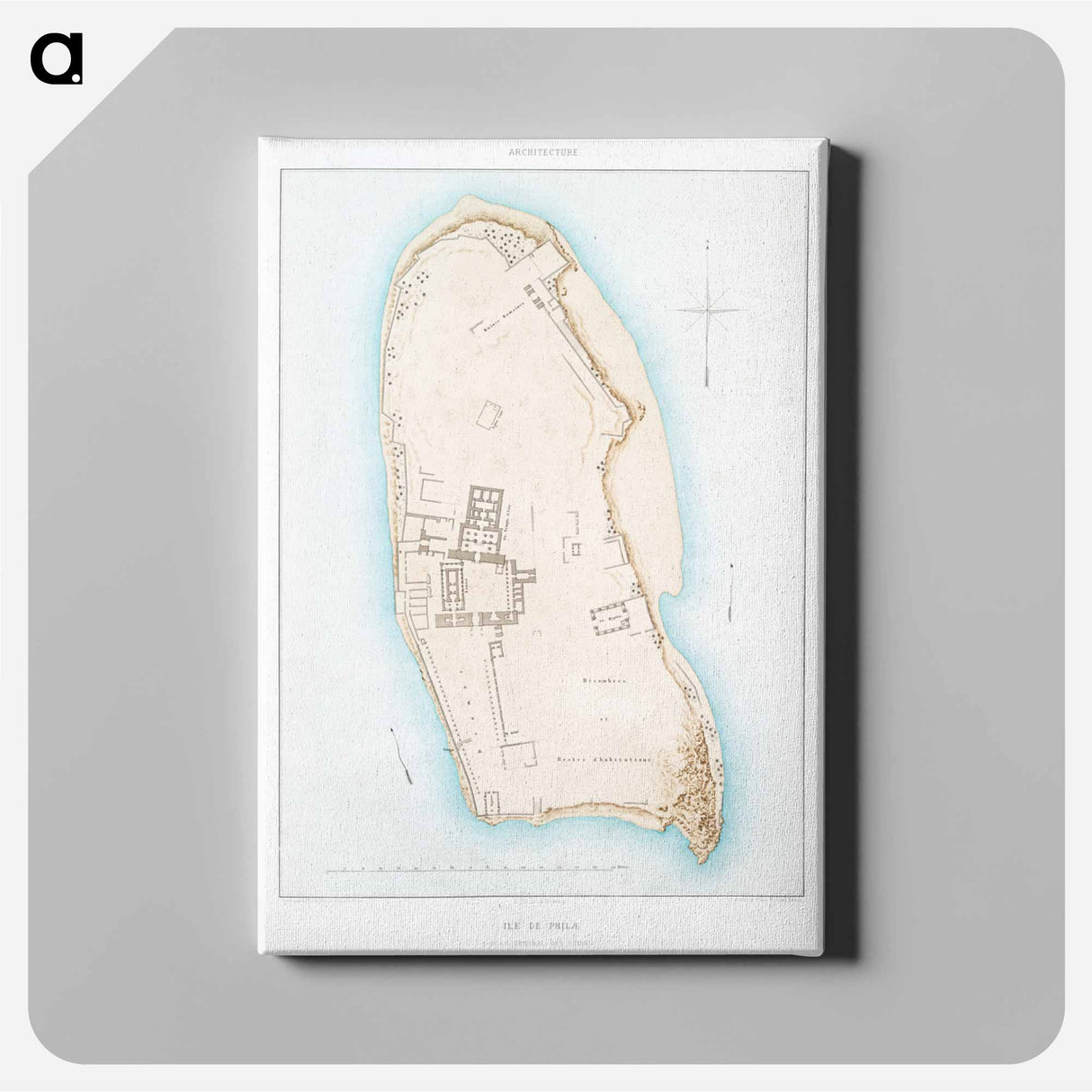 Philae Island (general plan of the ruins) - アンティーク地図 Canvas.
