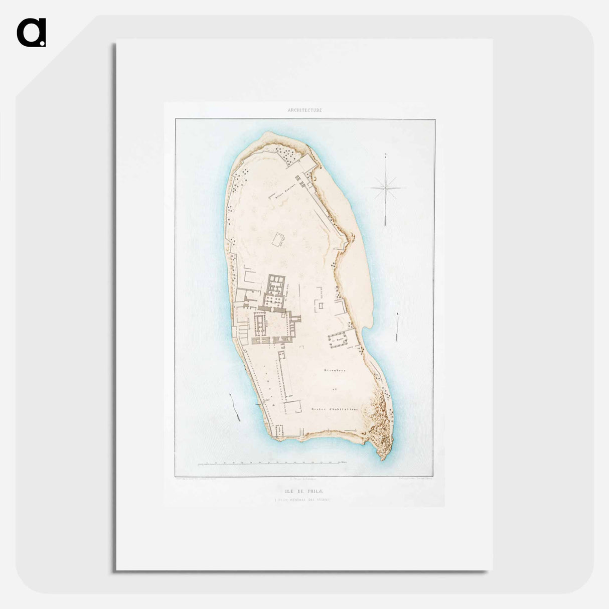 Philae Island (general plan of the ruins) - アンティーク地図 Poster.