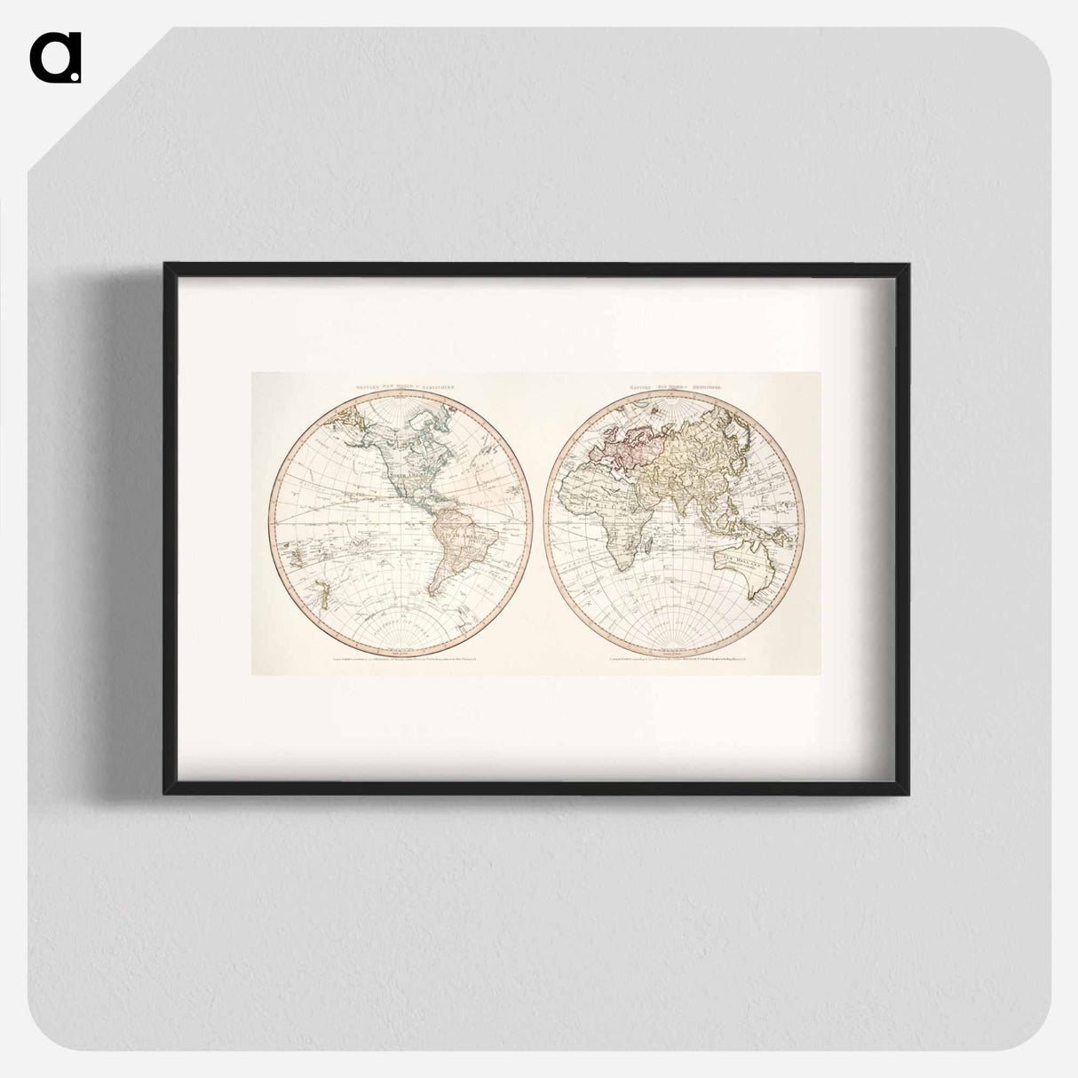 New world or western hemisphere: old world or eastern hemisphere - アンティーク地図 Poster.
