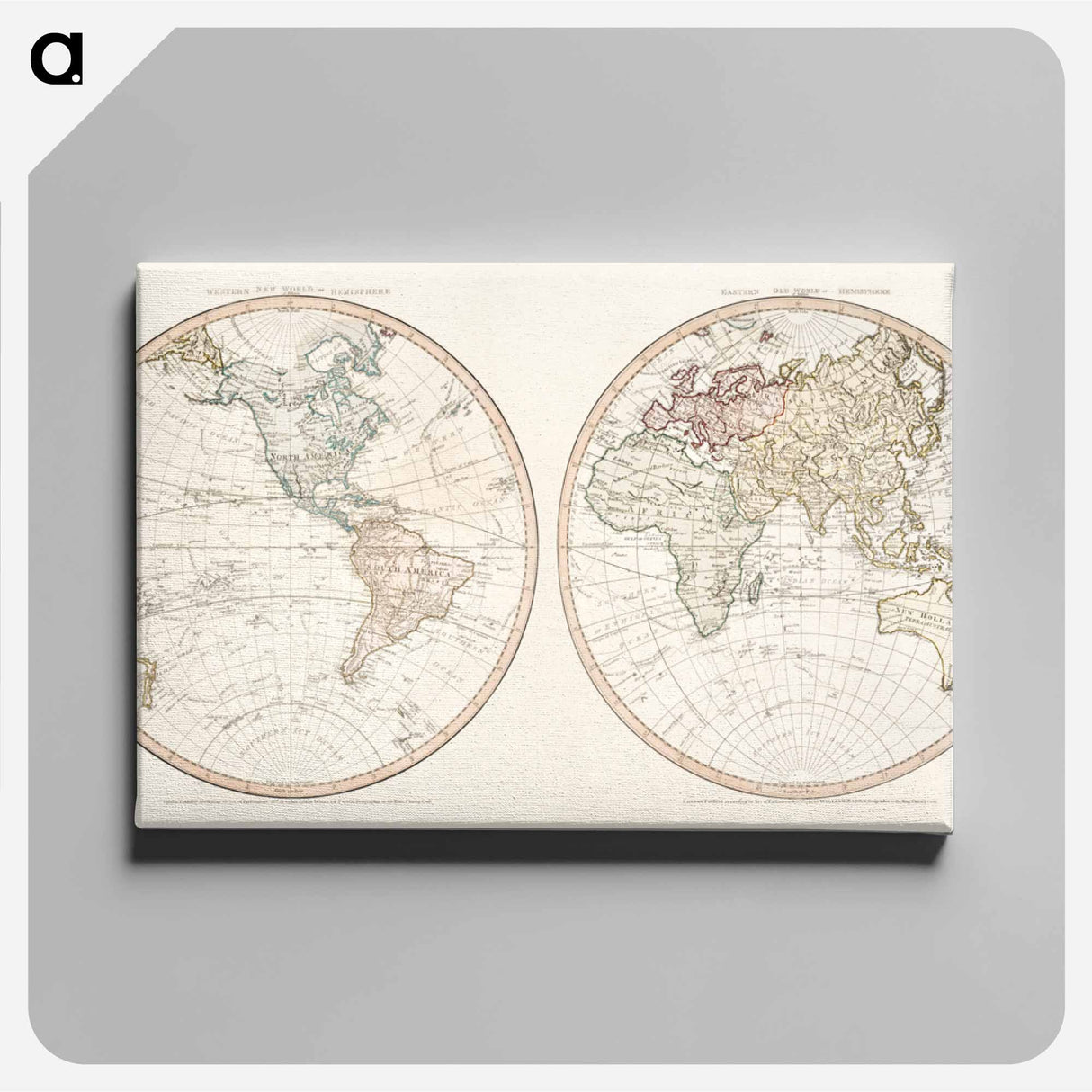 New world or western hemisphere: old world or eastern hemisphere - アンティーク地図 Canvas.